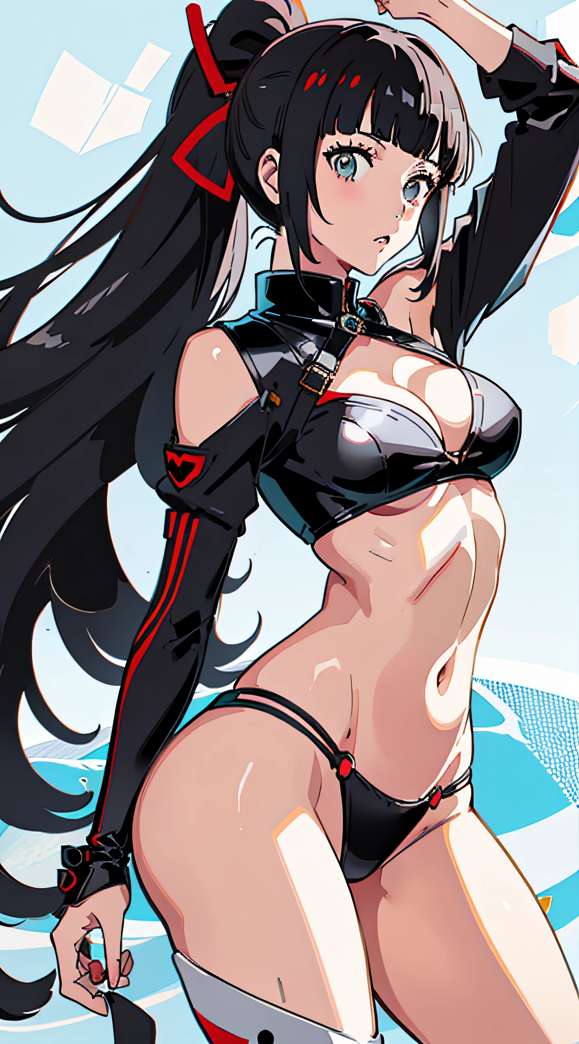 Persona 5 Art Style wlop, Persona 5 Art Style, Persona 5 Style, Kasumi Yoshizawa, Girl in a Swimsuit, Full Length Image, High Image Quality, Ponytail, Small Breasts, Bangs, Smooth Thighs, Patsun, Top Quality, Ultra High Definition, Fine Eyes, Slender Legs, Fine Beautiful Eyes, 8K, White Bikini,