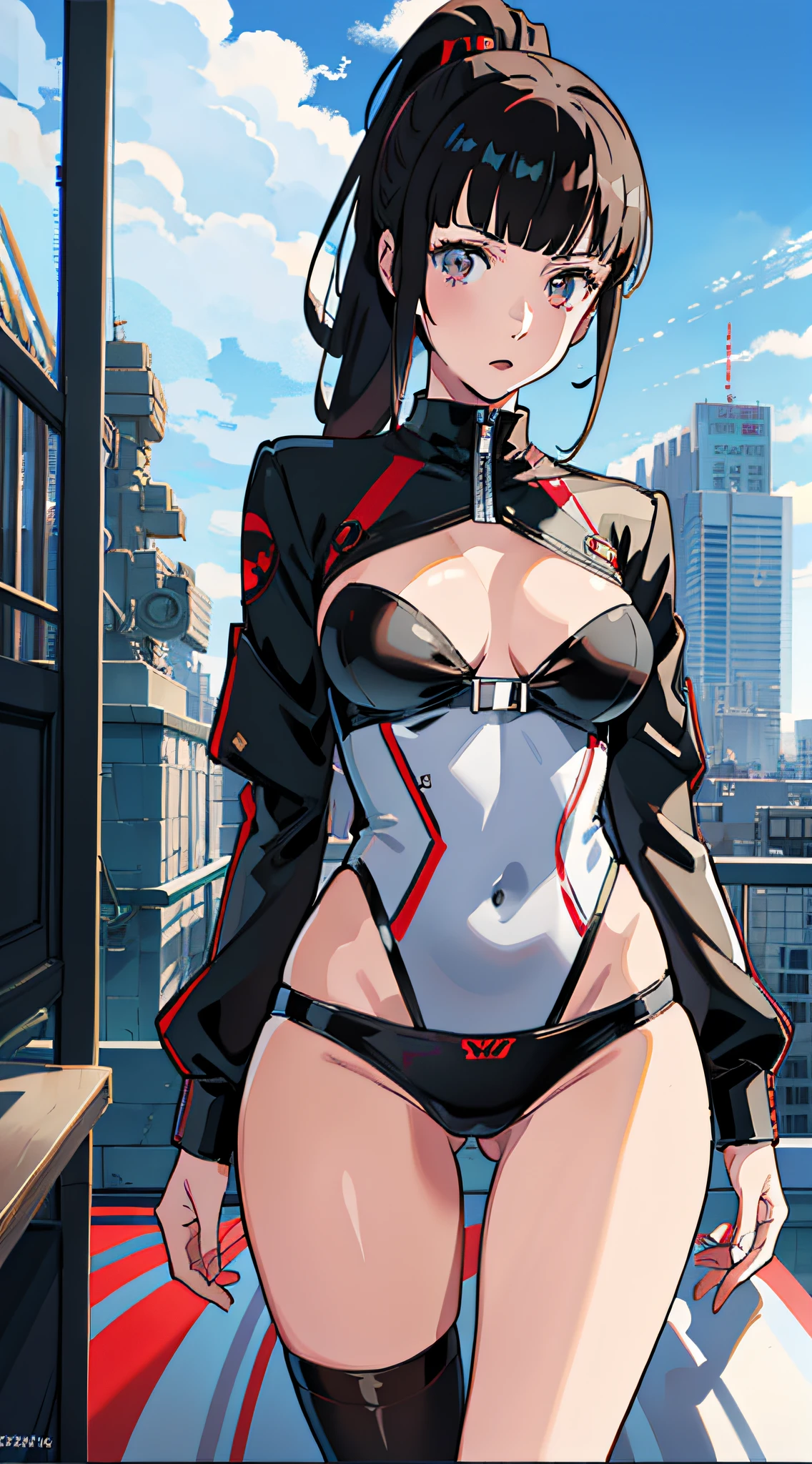 Persona 5 Art Style wlop, Persona 5 Art Style, Persona 5 Style, Kasumi Yoshizawa, Girl in a Swimsuit, Full Length Image, High Image Quality, Ponytail, Small Breasts, Bangs, Smooth Thighs, Patsun, Top Quality, Ultra High Definition, Fine Eyes, Slender Legs, Fine Beautiful Eyes, 8K, White Bikini,