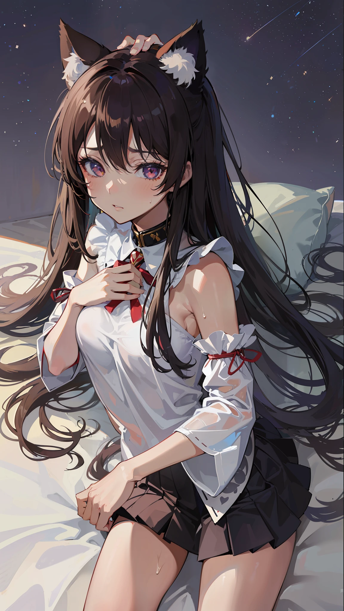 ((Best Quality, 8K)) Anime Girl with Long Hair and Cat Ears, Rin Tosaka, Anime Moe Art Style, Anime Style Like Fate/stay night, Long Hair Anime Girl, Very Cute Anime Girl Face, Nightcore, From Girl Frontline, Cute Anime Girl Portrait, Anime Girl with Cat Ears, High Quality Anime Art Style, Beautiful Anime Woman" Sweat Masterpiece Shame