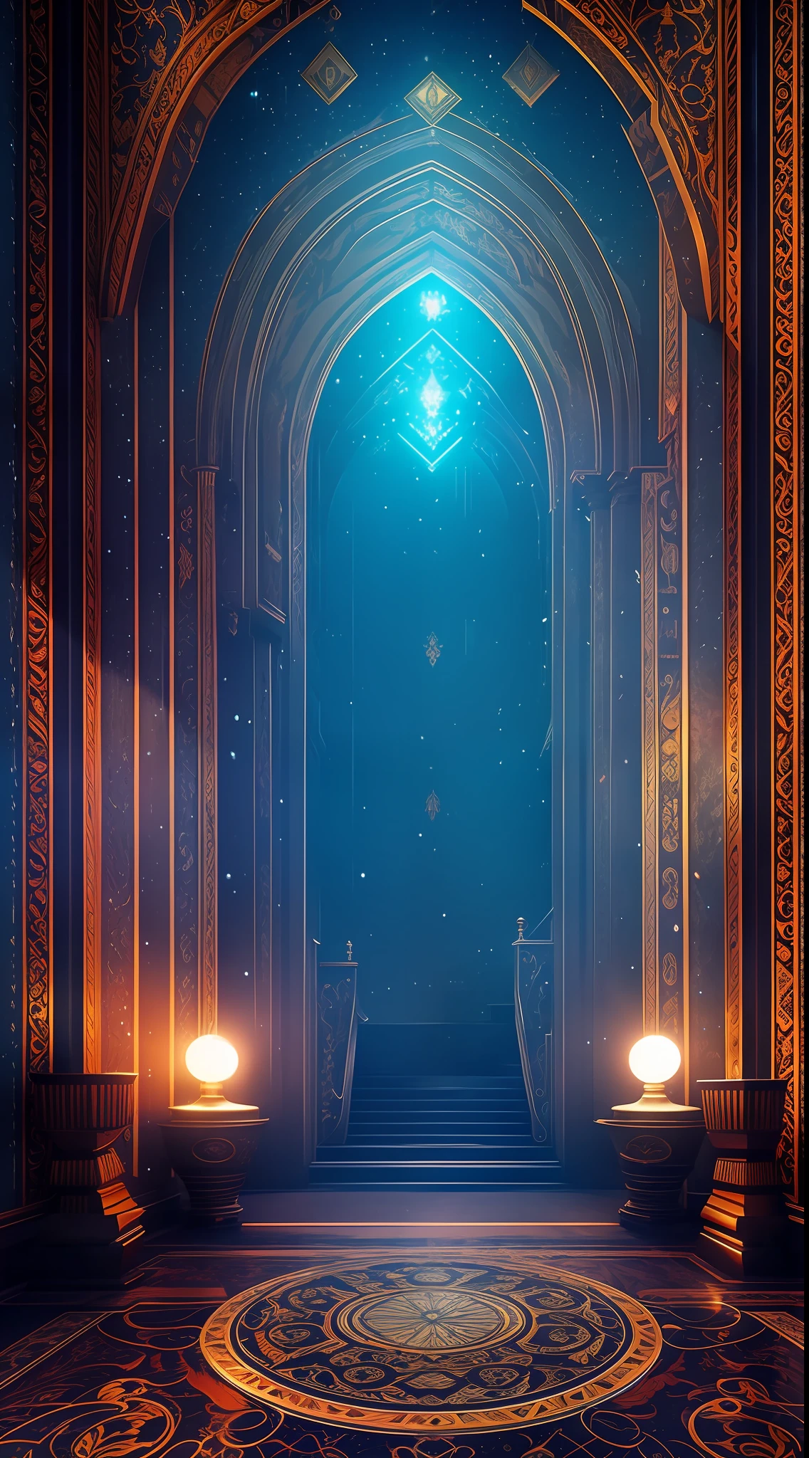 complex, antique interior background, cinematic, fine details, 8k, volumetric lights, cinematic, intricate details, forescent blue ray, dark sky, psychedelic, mystic