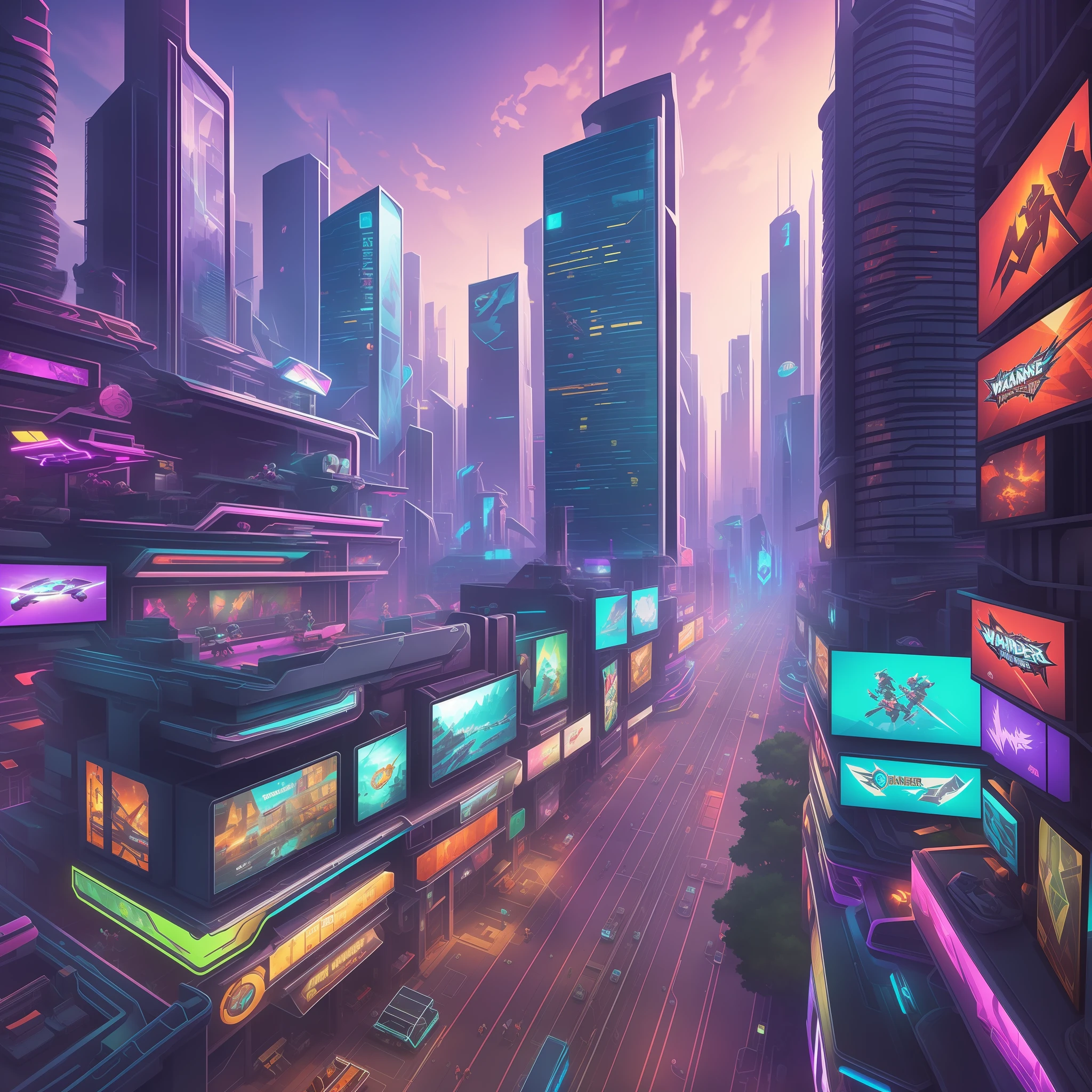 Image Generation Request: WG - Wander Games Videogame Store

KEYWORD: Wander Games

Style: Clean and Modern

Background: Futuristic cityscape with neon lights

Activity: Showcasing a variety of gaming consoles and accessories

Poses: Energetic and enthusiastic characters playing video games

Expression: Excitement and joy

Other features: Incorporate gaming controllers and iconic game characters

Final Query:
/imagine prompt: wander games:: 2.5, clean and modern:: 1.5, futuristic cityscape with neon lights:: 2, showcasing a variety of gaming consoles and accessories:: 1.5, energetic and enthusiastic characters playing video games:: 1, excitement and joy:: 1, incorporate gaming controllers and iconic game characters:: 0.5/