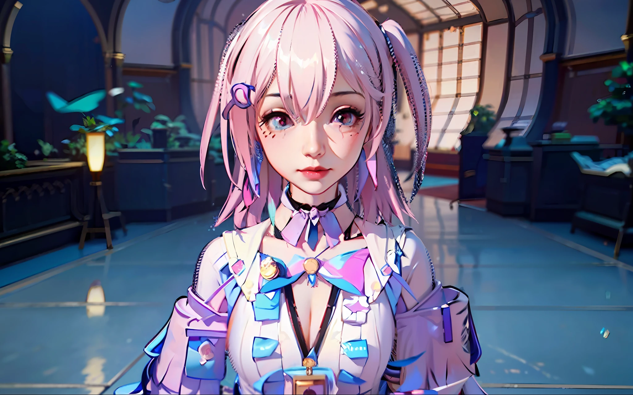 PINK HAIR, smile, Surrealism, high detail, Realism, Verism, depth of field, ray tracing, drop shadow, stereogram, UHD, anatomically correct, high details, super detail, best quality, masterpiece