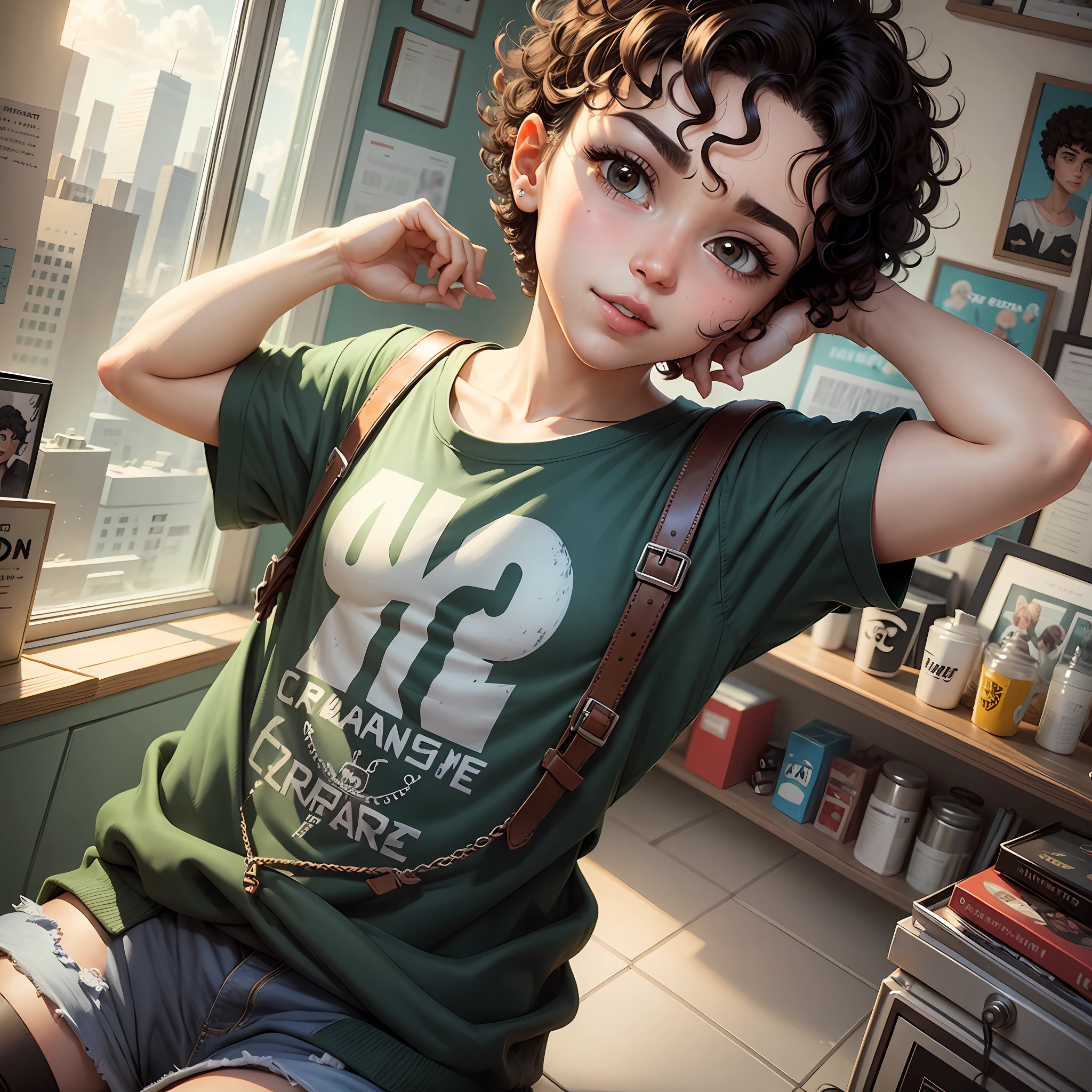 Create a cartoon boy with short curly hair --auto --s2