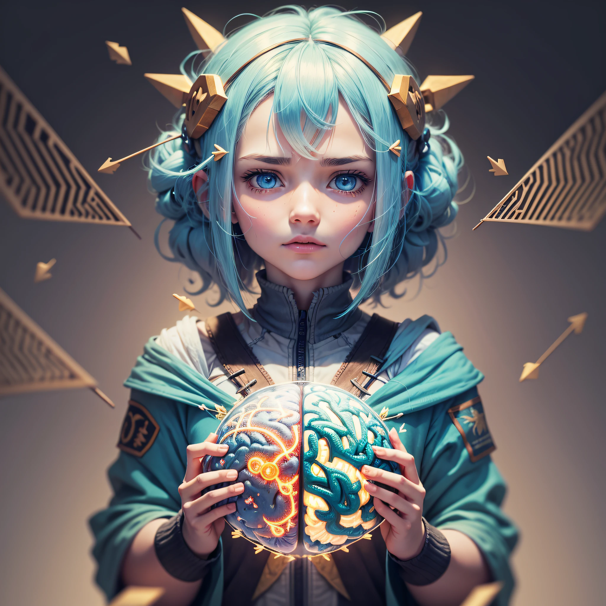 A brain with arrows indicating the areas related to memory, creativity, mood and stress. --auto --s2