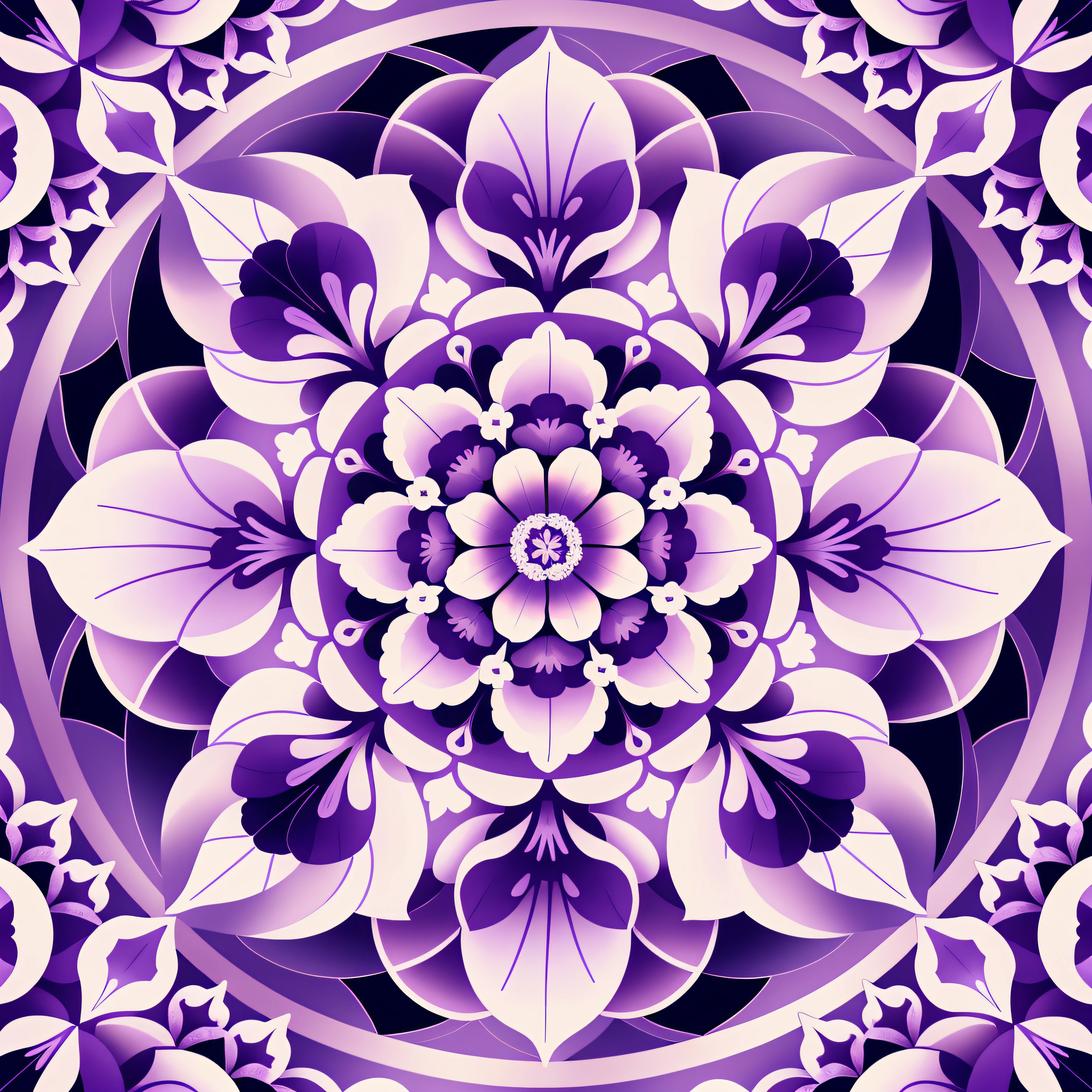 mandala illustration BACKGROUND white, circular with border, violet, lilac field flower, violet flower, center orchids, 8k, brightness, nature, full picture uncut