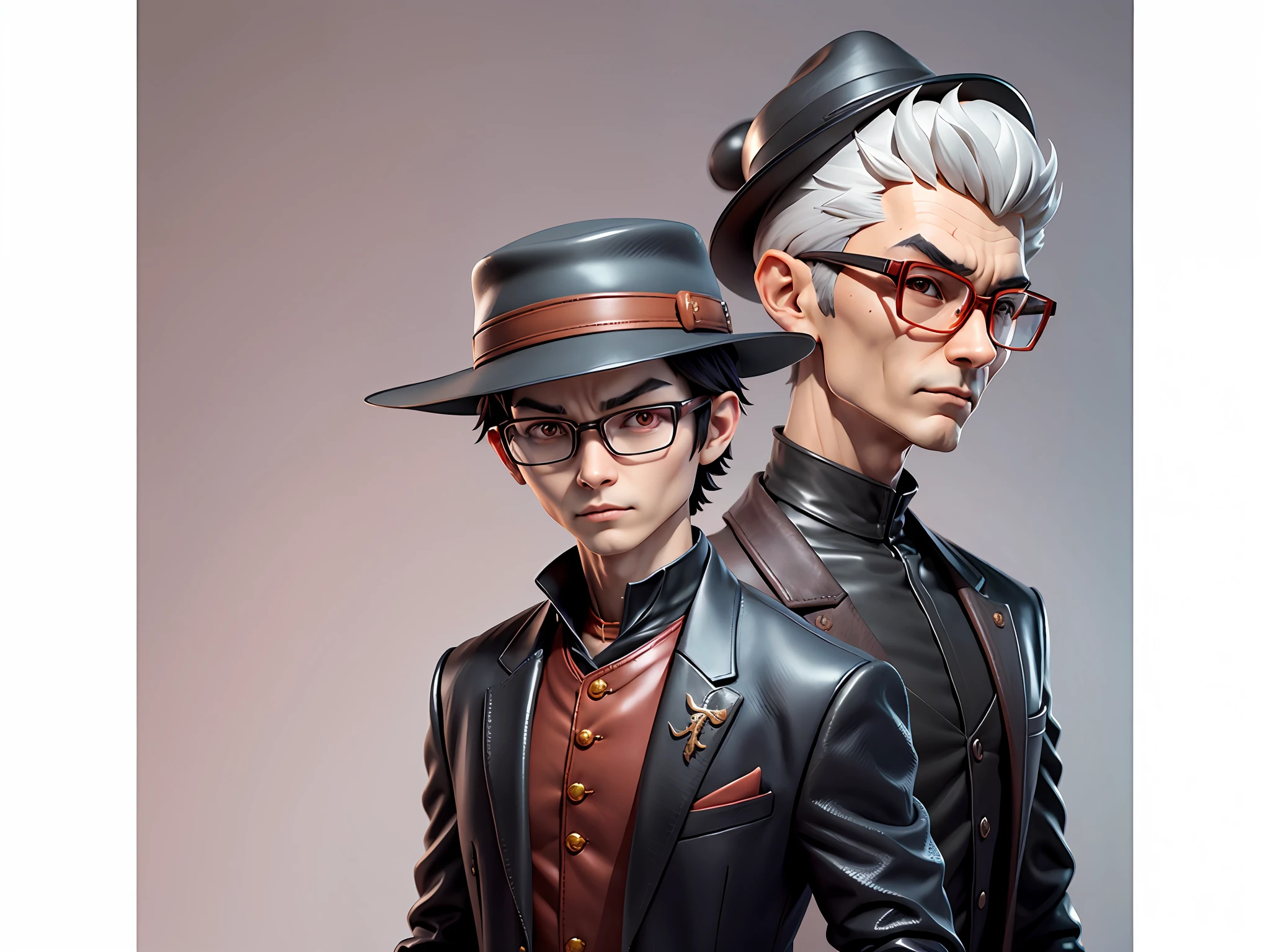 Young man with oriental face in leather hat, dragon, formal suit, short black hair, silver glasses, digital painting, 3D character design by Mark Clairedon and Pixar and Hayao Miyazaki and Akira Toriyama, the illustration is a high-definition illustration in 4K resolution with very detailed facial features and cartoon-style visuals.