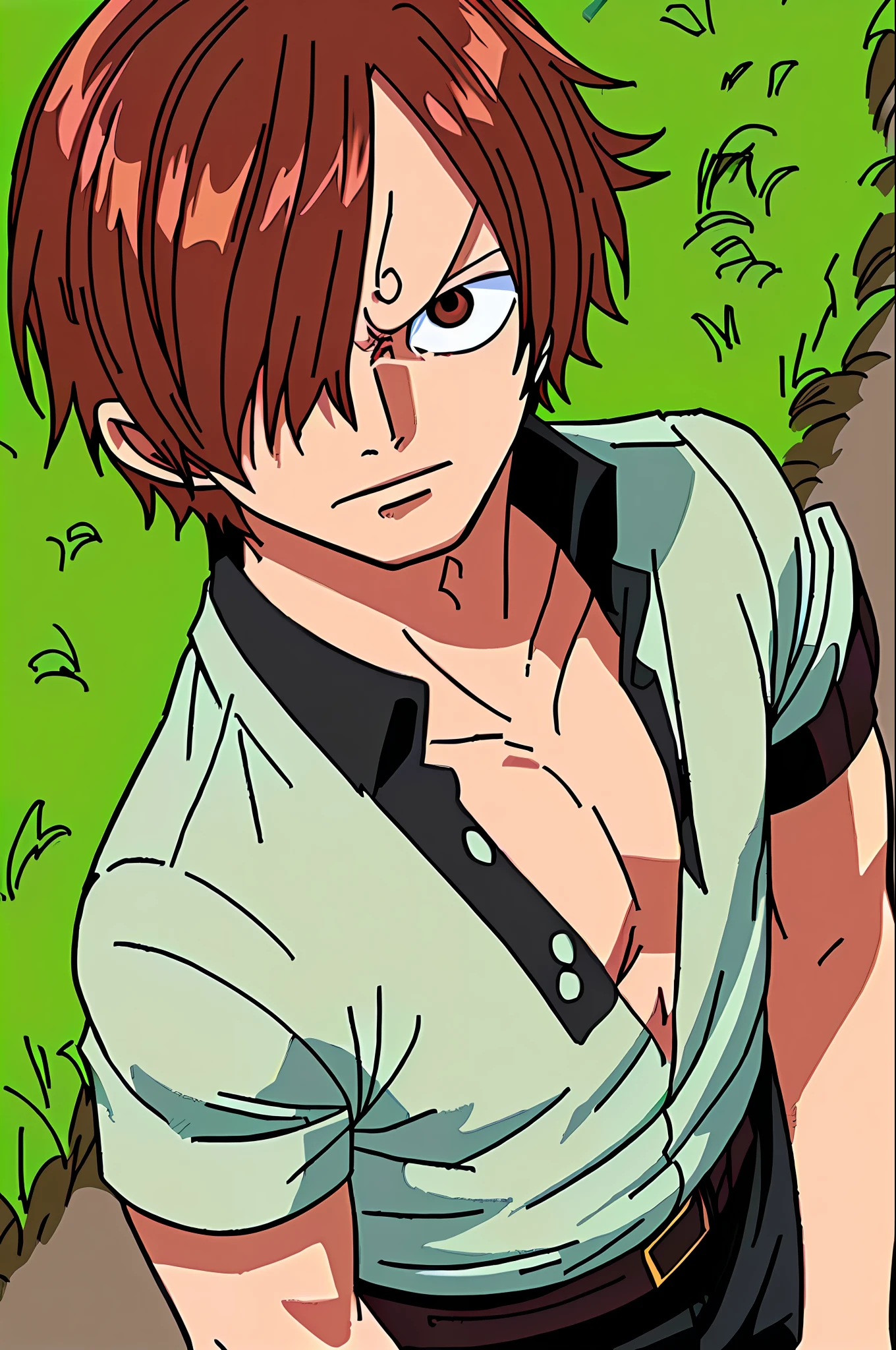 Man brown hair fallen in sanji eye