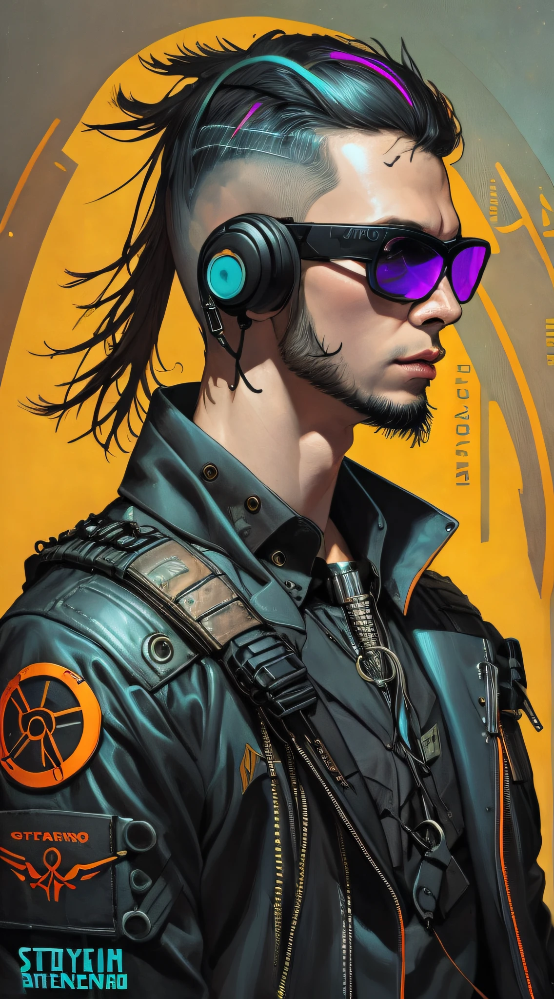 (Best quality),(masterpiece),(ultra detailed),(high detailed),(extremely detailed),A Highly detailed digital painting of a cyberpunk assassin dressed in black with a cyberpunk headset and tactical gear. The style of Simon Stalenhag, Alexei Savrasov, and Victor Vasnetsov, portrait of a man with tattoos on the body, cyberpunk, realistic, high detail, concept art, illustration, masterpiece of graphic design, cyberpunk