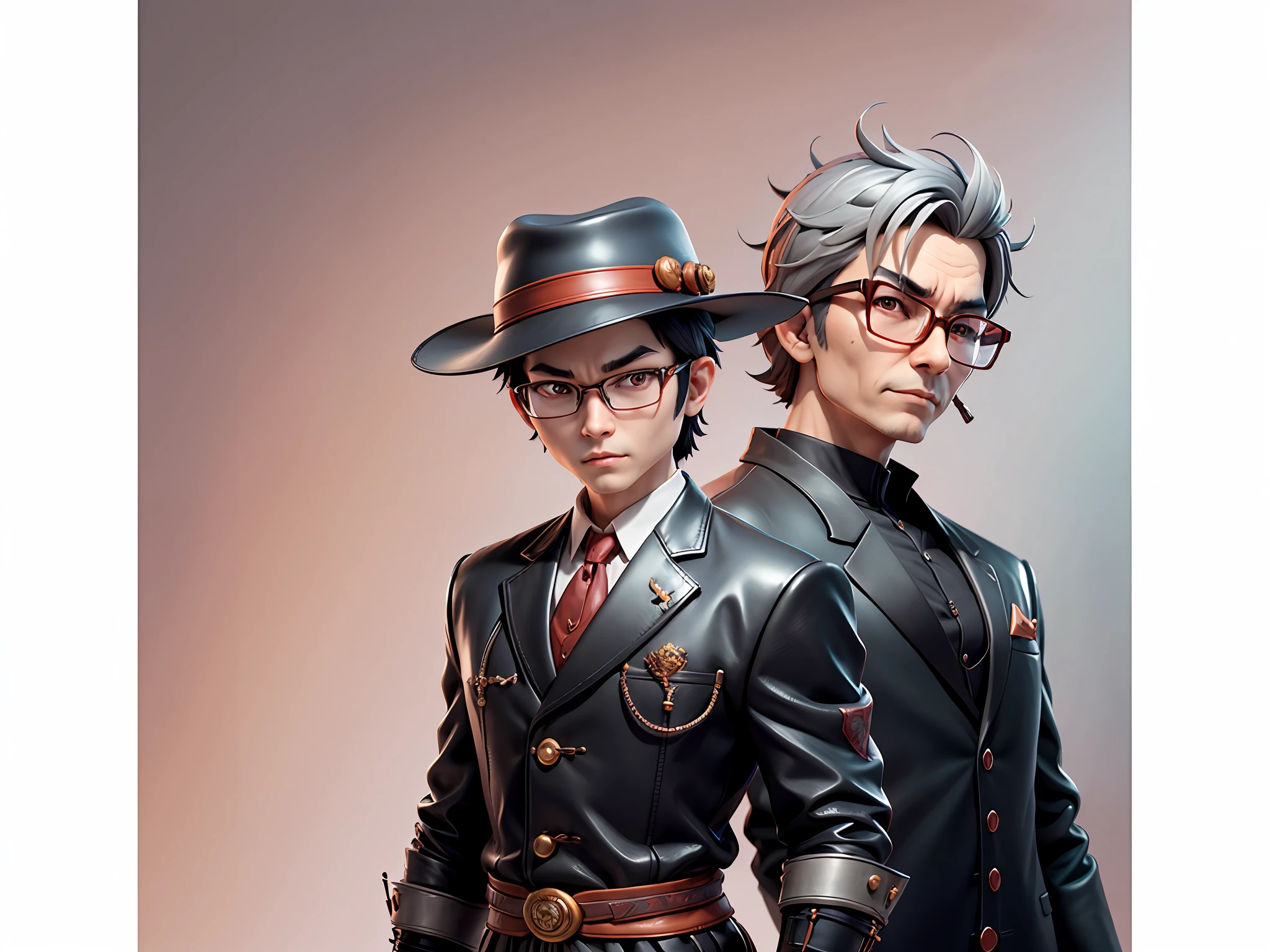 Young man with oriental face in leather hat, dragon, formal suit, short black hair, silver glasses, digital painting, 3D character design by Mark Clairedon and Pixar and Hayao Miyazaki and Akira Toriyama, the illustration is a high-definition illustration in 4K resolution with very detailed facial features and cartoon-style visuals.