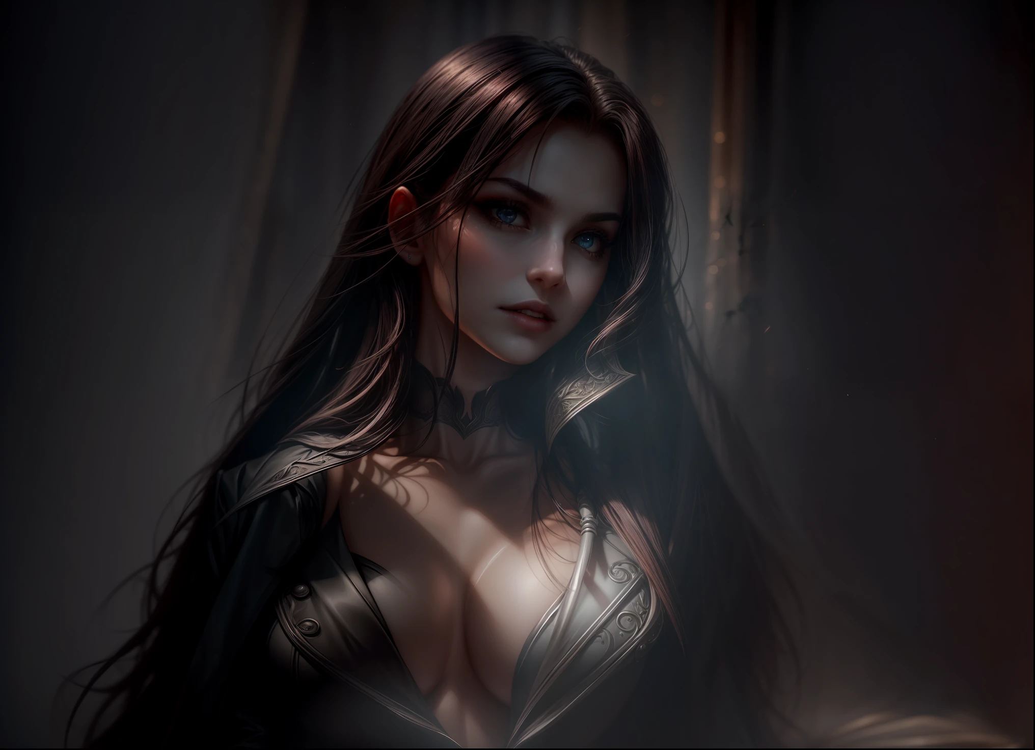 Description of the realistic photographic style to portray a seductive vampire. The image is captured in high resolution, with sharp detail and an almost palpable quality. The lighting is carefully adjusted to highlight the contours of the vampire's face and body, highlighting her sensuality and menace. The result is a photograph that seems to capture the exact moment when the vampire emerges from the shadows of dark vision. --auto --s2