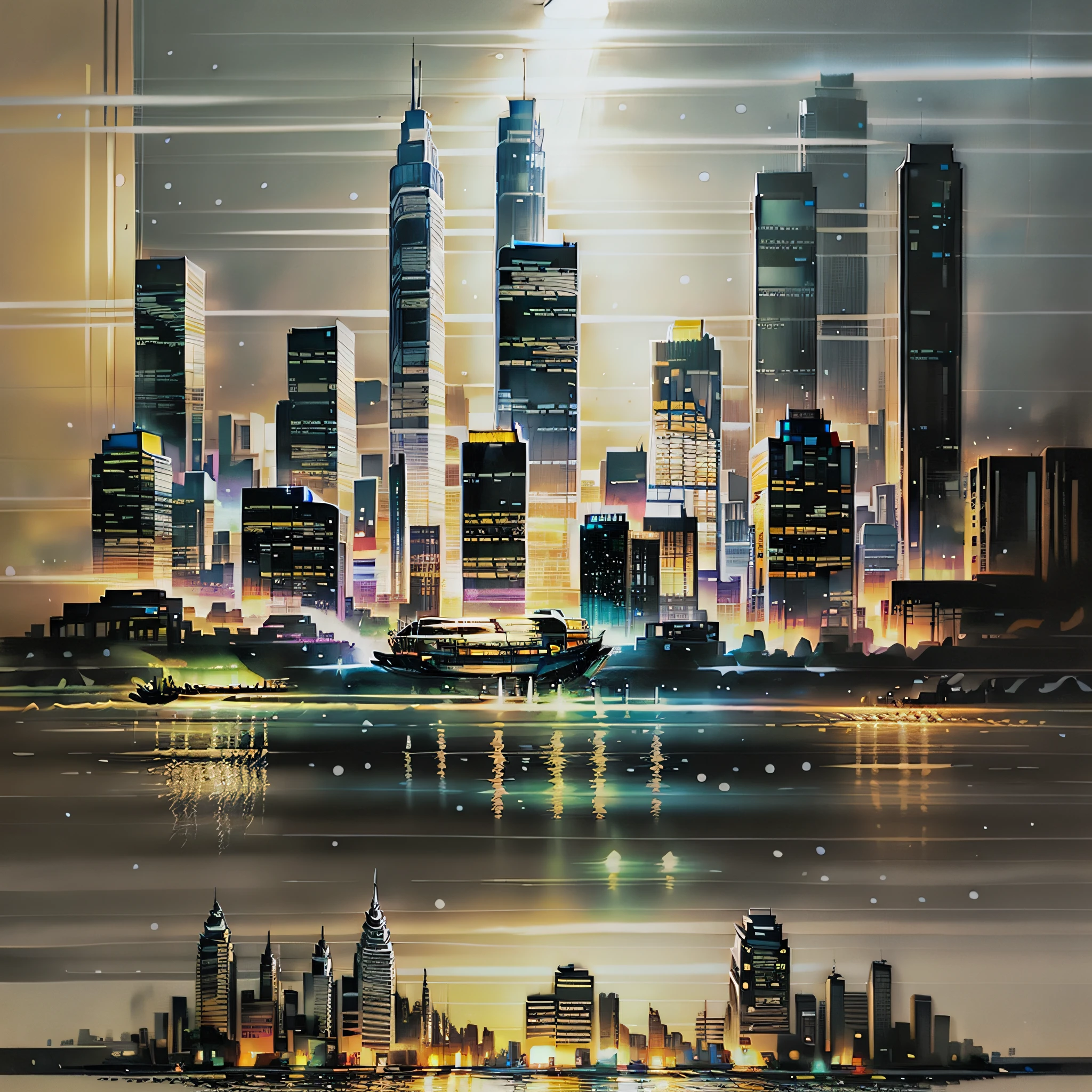 A 4:3 album cover featuring a detailed and realistic illustration of buildings with spotlights. The illustration accurately depicts the buildings, creating a visually stunning image.

The album cover showcases a nighttime scene of an urban city, with towering skyscrapers and bright spotlights illuminating the landscape. The artwork is meticulously crafted to convey the vibrant and lively atmosphere of a bustling metropolis.

The colors used in the illustration are predominantly metallic, adding a touch of sophistication and modernity. The metallic tones reflect the light from the spotlights, creating a striking visual effect.

The atmosphere of the cover art is dynamic and immersive, capturing the pulsating energy of a busy city at night. The realistic illustration provides a sense of immersion, transporting the viewer to this urban environment filled with lights and impressive skyscrapers.

--ar 4:3 --c 20 --s 480 --q 2,