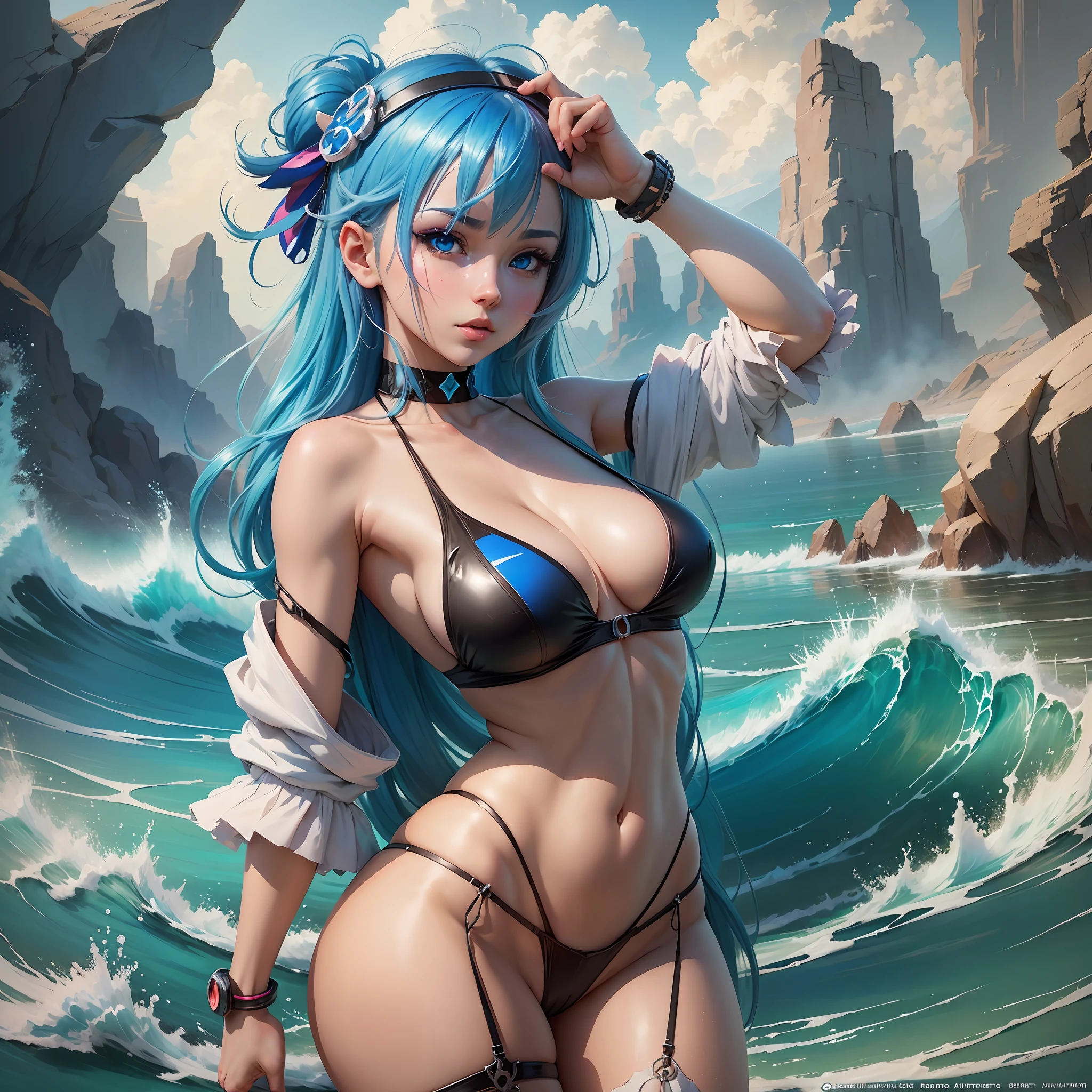 anime girl with blue hair and blue eyes in a bikini, seductive anime girl, 8k high quality detailed art, wallpaper anime blue water, extremely detailed artgerm, trending on artstation pixiv, fanart best artstation, detailed digital anime art, digital anime art, anime style 4 k, deviantart artstation cgscosiety --auto --s2