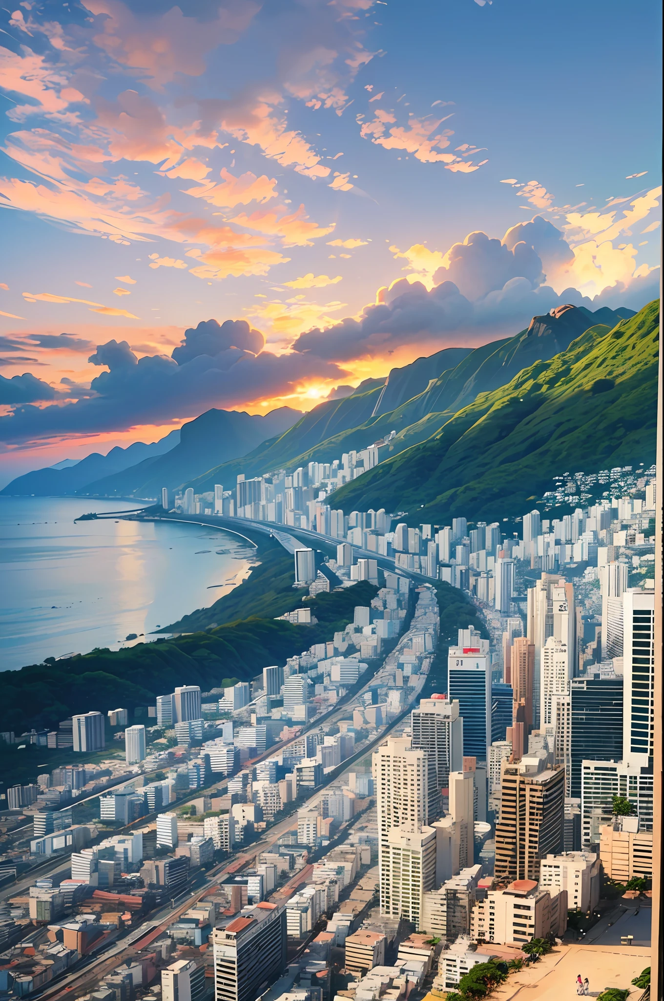 Man with manga outfit on Ipanema beach. Mountains ,favela,vidigal --auto --s2