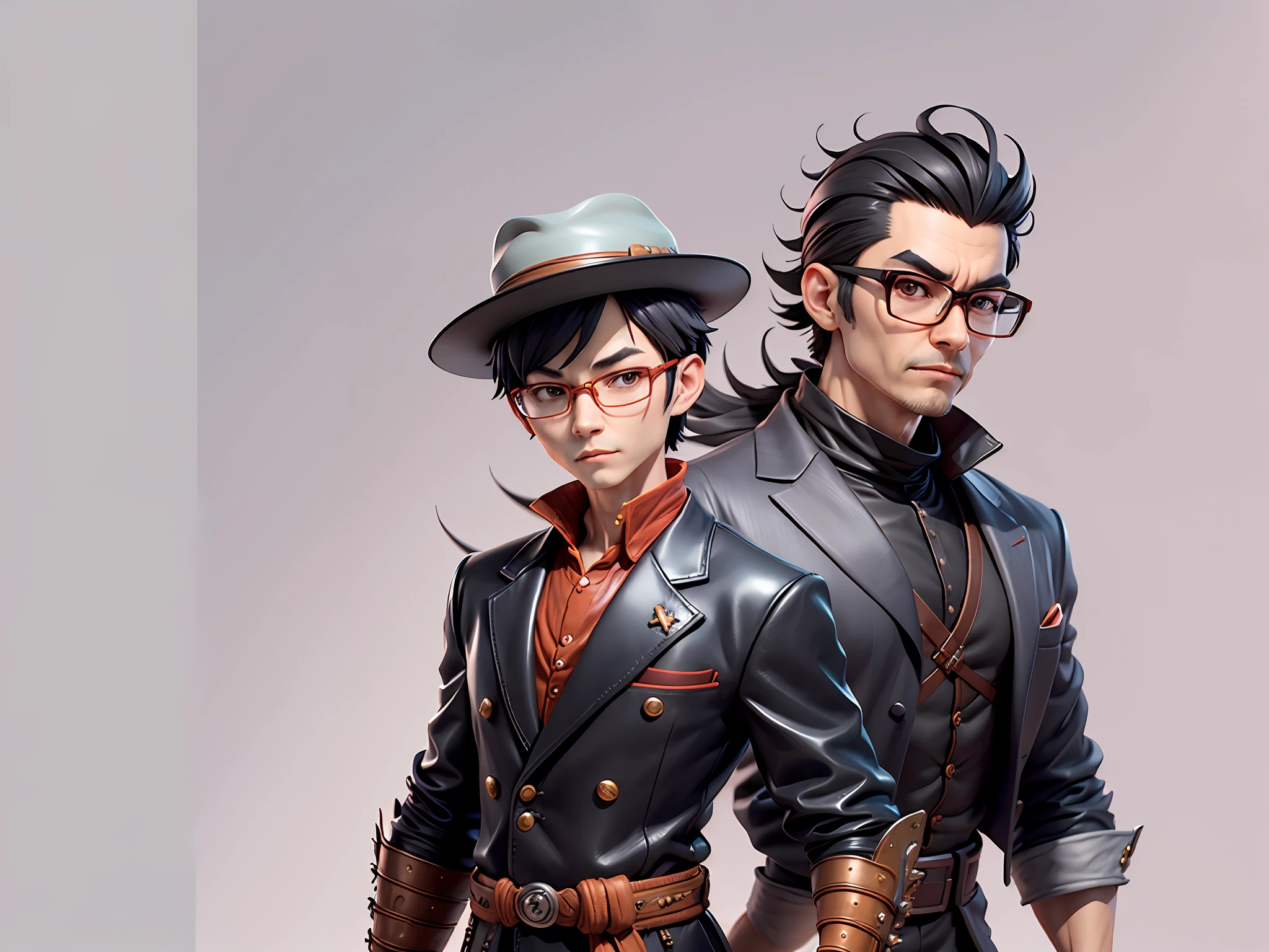 Young man with oriental face in leather hat, dragon, formal suit, short black hair, silver glasses, digital painting, 3D character design by Mark Clairedon and Pixar and Hayao Miyazaki and Akira Toriyama, the illustration is a high-definition illustration in 4K resolution with very detailed facial features and cartoon-style visuals.