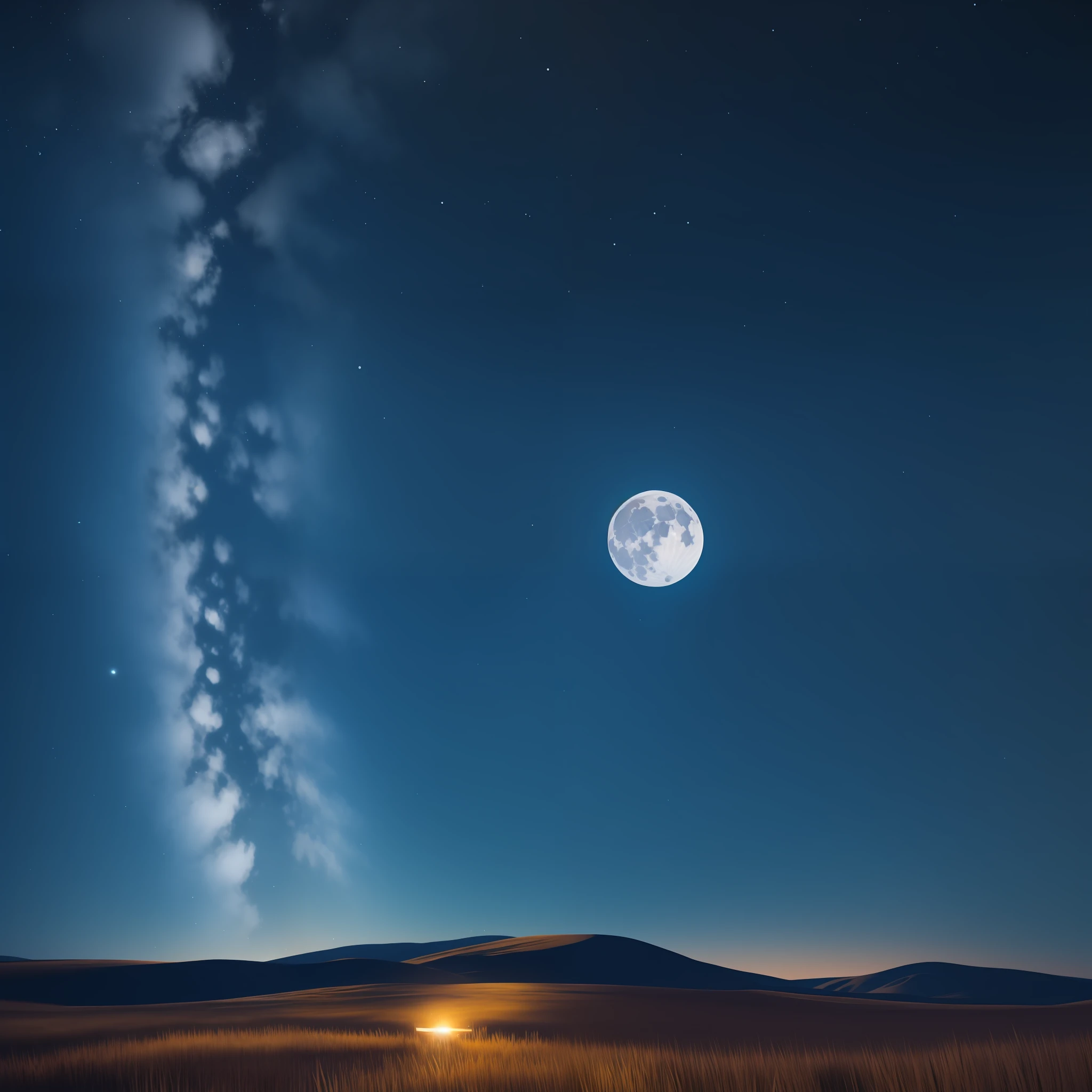 Starry night with a bright full moon, (4K), (Realistic Photo)