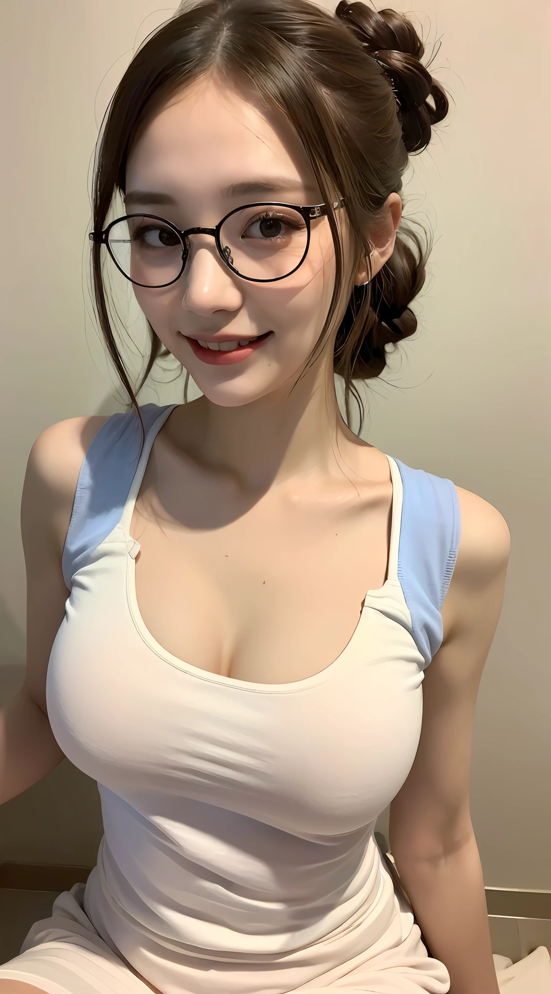 ((Best Quality, 8K, Masterpiece:1.3)), 1girl, Glasses Perfect Body Beauty: 1.3, (Hairstyle random, Big Breasts Leaking: 1.3), Nurse, Super Fine Face, Fine Eyes, Double Eyelids, Smile, Deep V, Short Skirt,