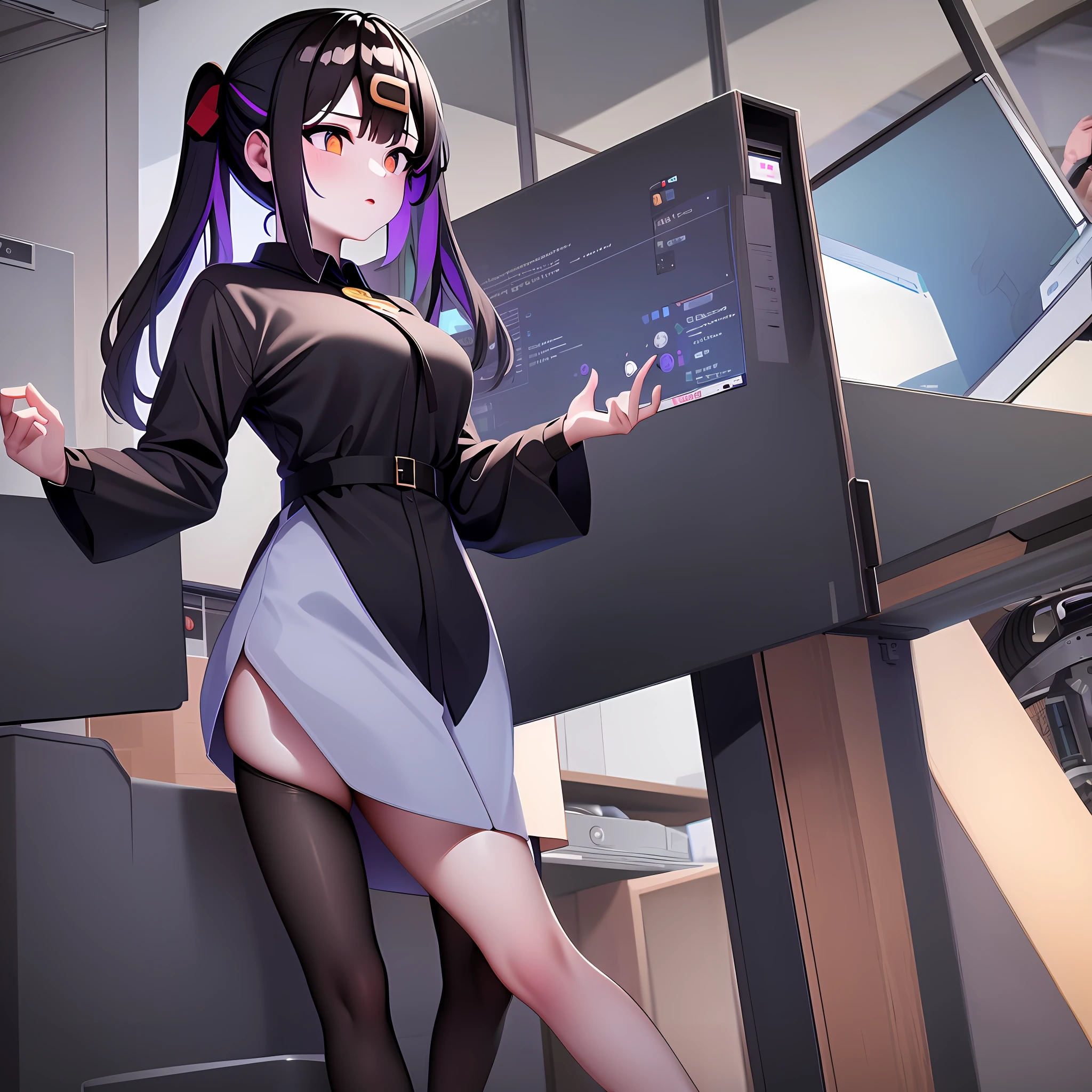 A woman in brunette who works in the area of technology in drawing format