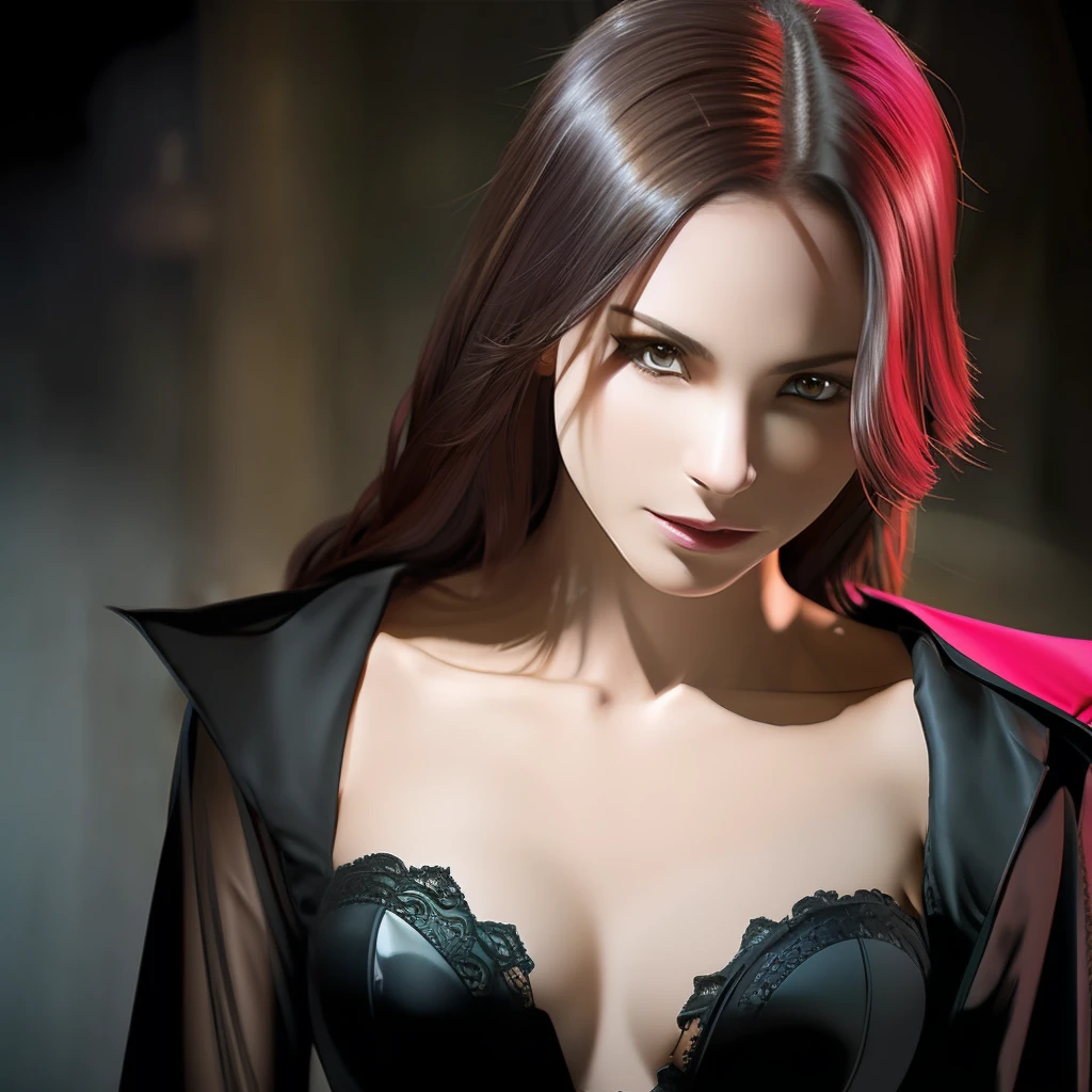 Description of the realistic photographic style to portray a seductive vampire. The image is captured in high resolution, with sharp detail and an almost palpable quality. The lighting is carefully adjusted to highlight the contours of the vampire's face and body, highlighting her great sensuality. The result is a photograph that seems to capture the exact moment when the vampire emerges from the shadows of dark vision. --auto --s2