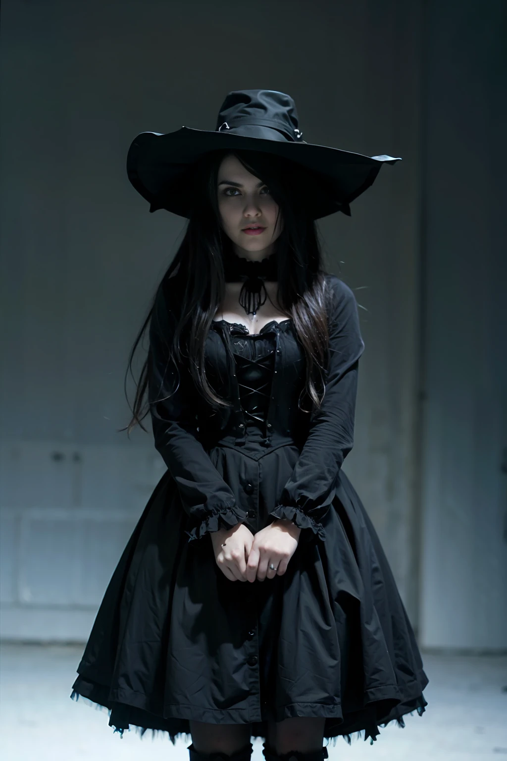 Alexandra Daddario chica sonriendo, sosteniendo unos libros ,lindo, paisaje urbano, de dia, lluvioso, húmedo, iluminación profesional, mapeo de fotones, una blanco y negro, a black dress and boots on a white background, dark gothic dress, gothic dress, classical witch robe, gothic clothing, gothic clothes, black gothic ****ta dress, tattered ragged gothic dress, witchy clothing, gothic outfit,  gothic wearing, dark astral dress, goth punk clothes, detailed gothic cloak, wearing modern gothic clothes, black reflect robe, medieval dress. witch