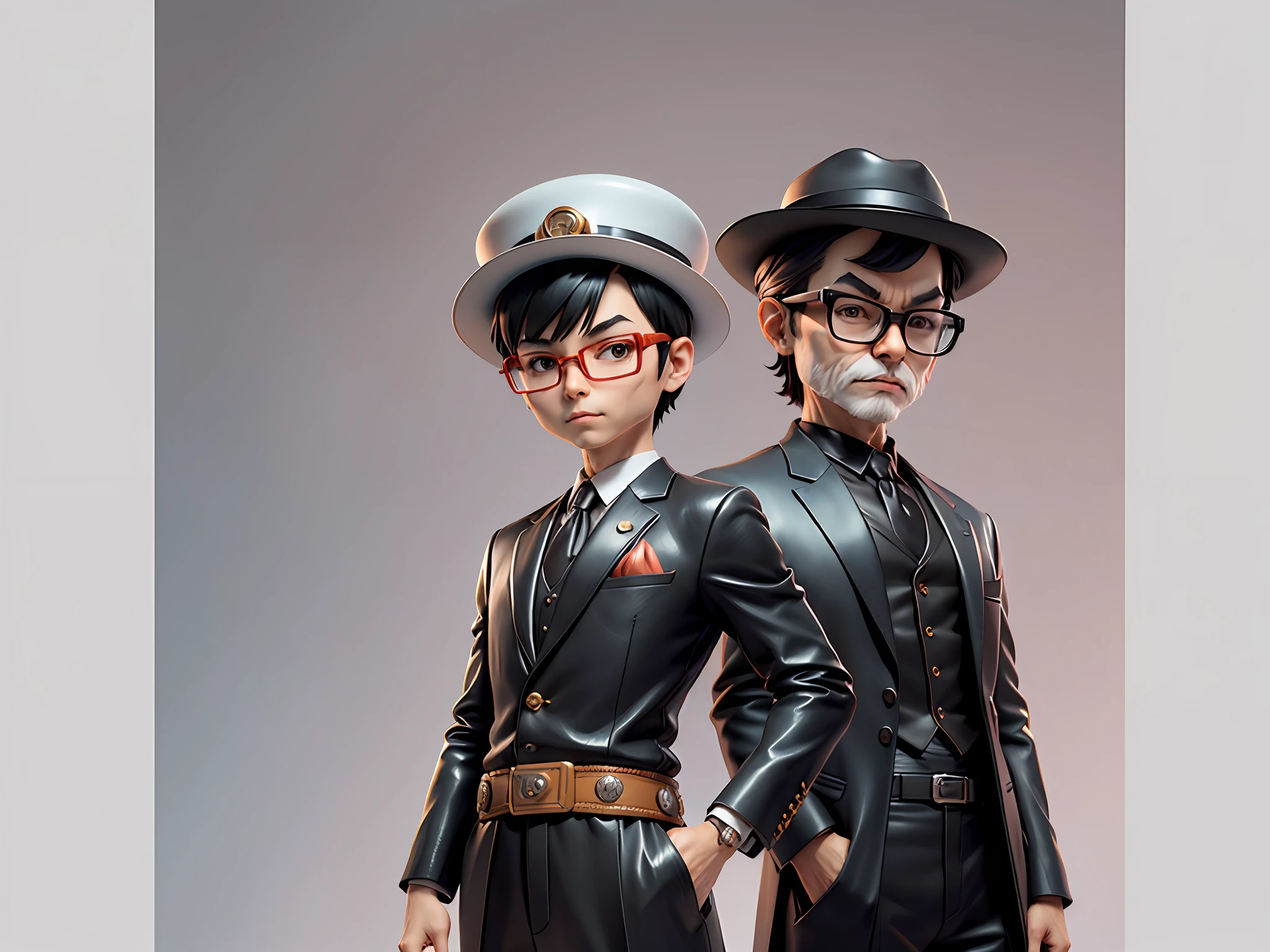 Young man with oriental face in leather hat, tiger, oriental face in formal suit, short black hair, silver glasses, digital painting, 3D character design by Mark Clairedon and Pixar and Hayao Miyazaki and Akira Toriyama, the illustration is a high-definition illustration in 4K resolution with very detailed facial features and cartoon-style visuals.