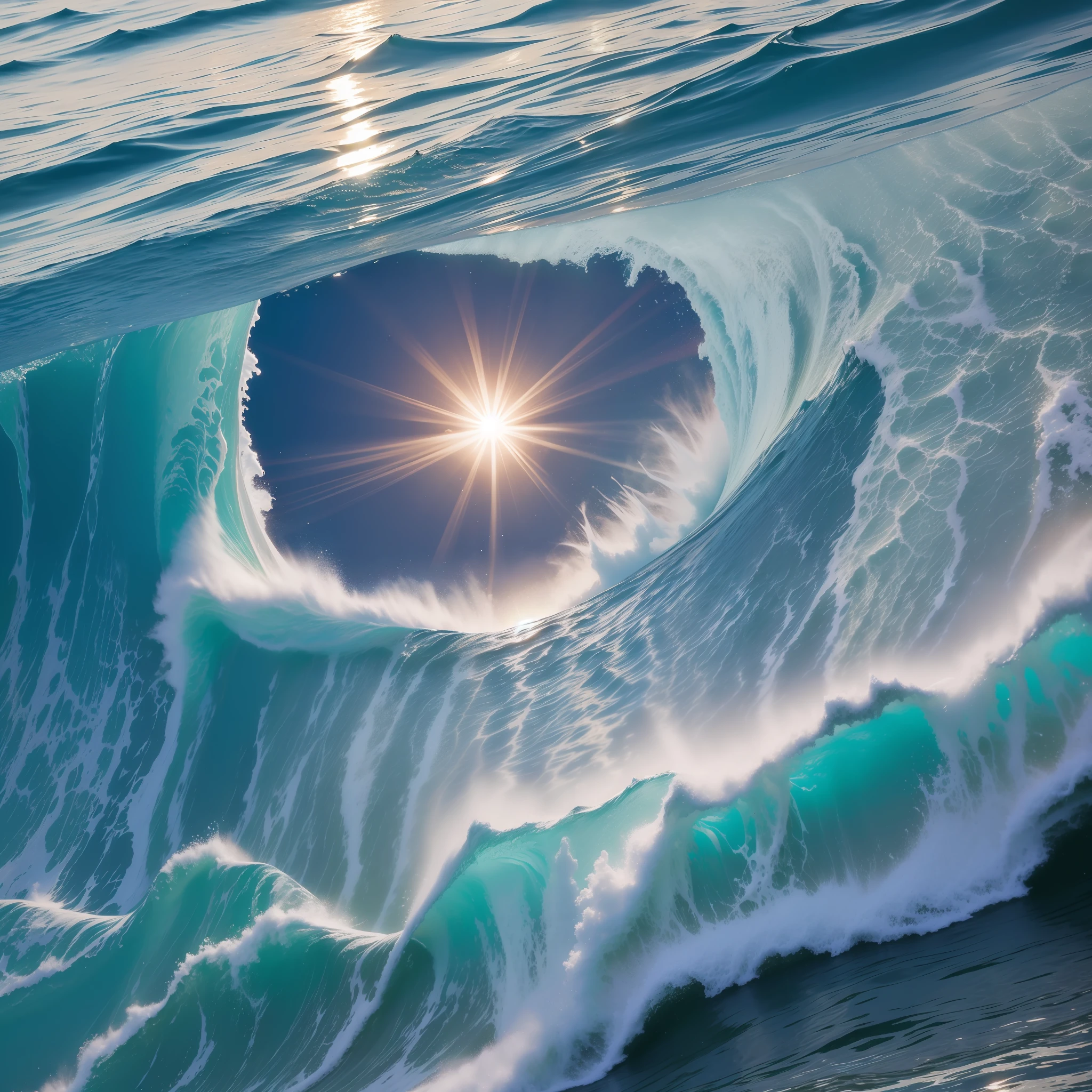 God hovered over the waters, with a bright sun overhead. The sea came alive with sea animals swimming merrily.
