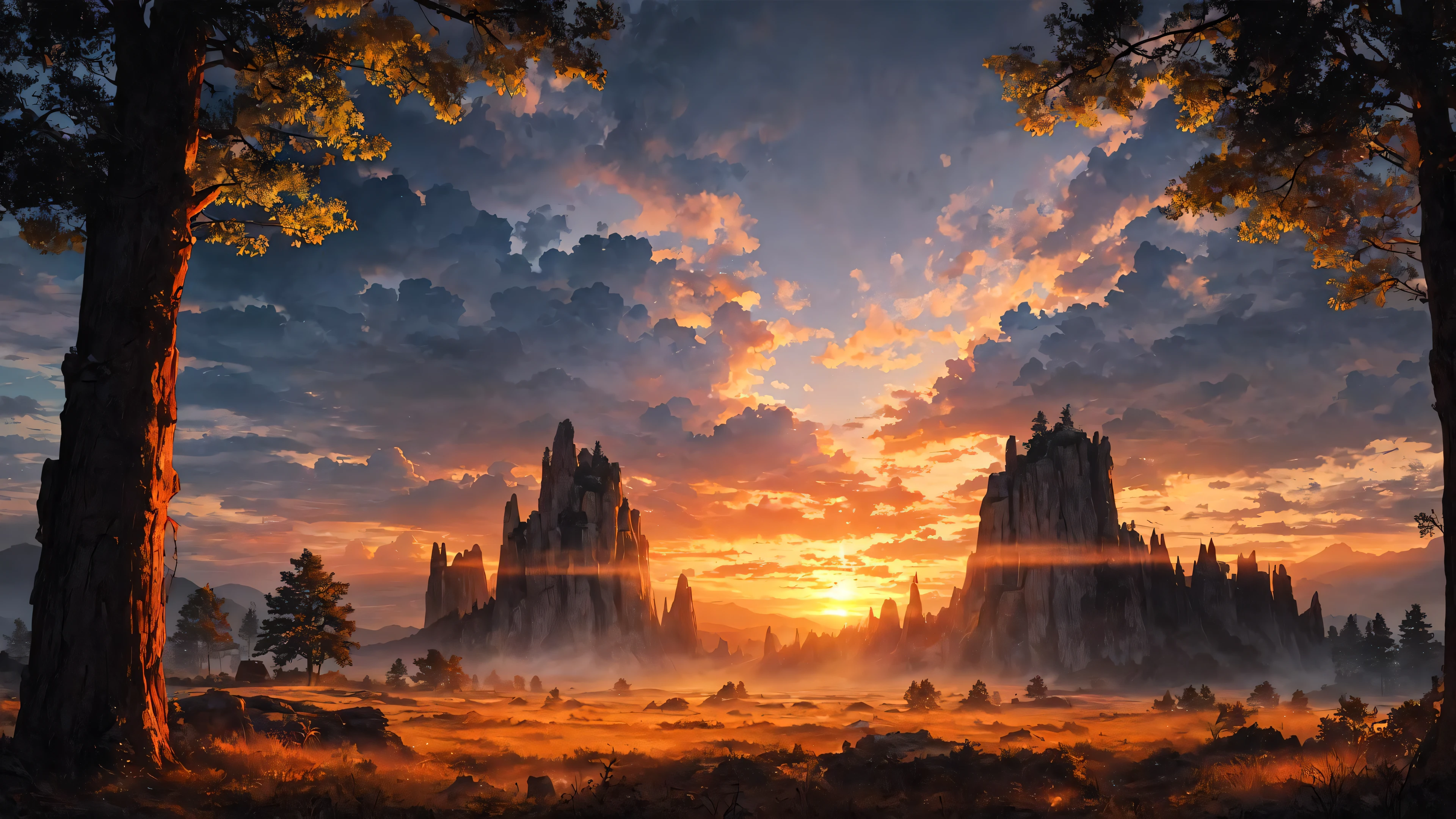 (masterpiece, best quality:1.2), ultra detailed, cinematic lighting, HDR, ilustration, sunrise, forest, impressive, chill, inspirational,