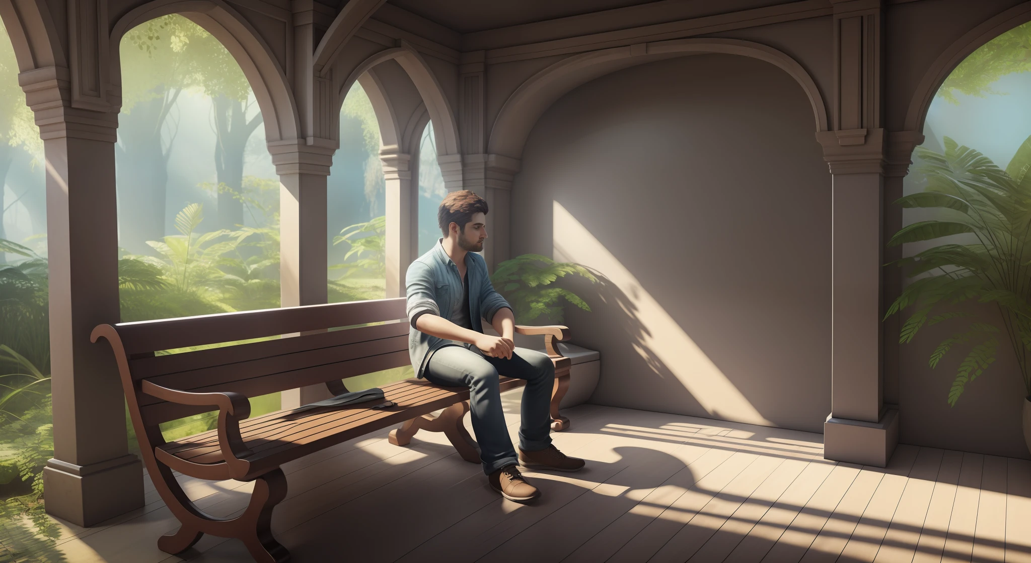 a boy with father, sitting on a bench, 8k, RAW photo, best quality, masterpiece: 1.5, ultra high resolution, photorealistic: 1.5, cinematic light, soft volumetric lighting: 1.5, realistic, photorealistic: 1, detailed skin, professional lighting, photography, sharp focus, detailed, professional lighting, photon mapping, detailed and intricate environment, highly detailed, best quality, artistic photography, photorealistic concept art, natural volumetric soft light perfect cinematic, MIDJOURNEY