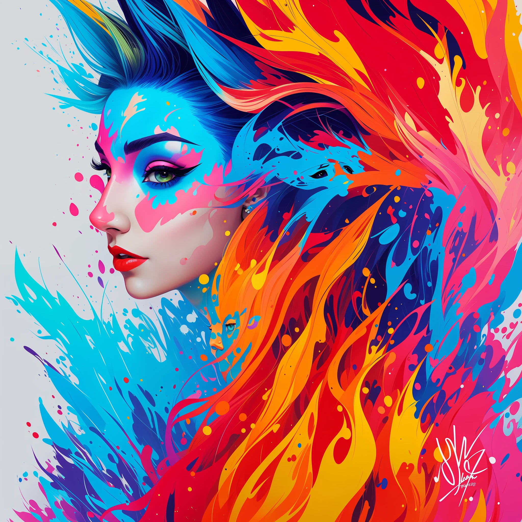 painting of a woman with colorful hair and makeup, vibrant digital painting, art of alessandro pautasso, rossdraws cartoon vibrant, rossdraws pastel vibrant, vibrant fan art, beautiful art uhd 4 k, jen bartel, vibrant painting, colorful art, colorful digital painting, beautiful digital artwork, inspired by Cyril Rolando, colorful fire, colorfull digital fantasy art