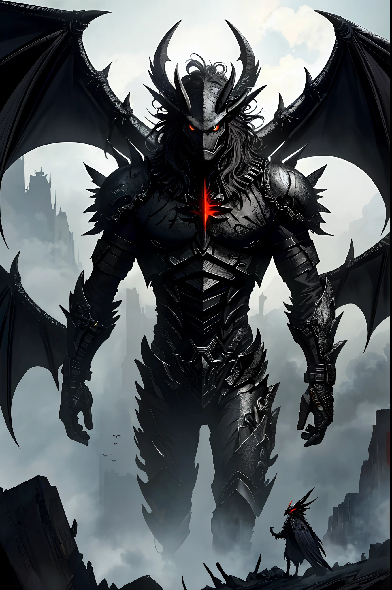 Black dragon, with two wings, magic, award-winning digital art, absurd details, 4k, masterpiece, perfect illustration, soft lighting, apocalyptic, Apocalypse
