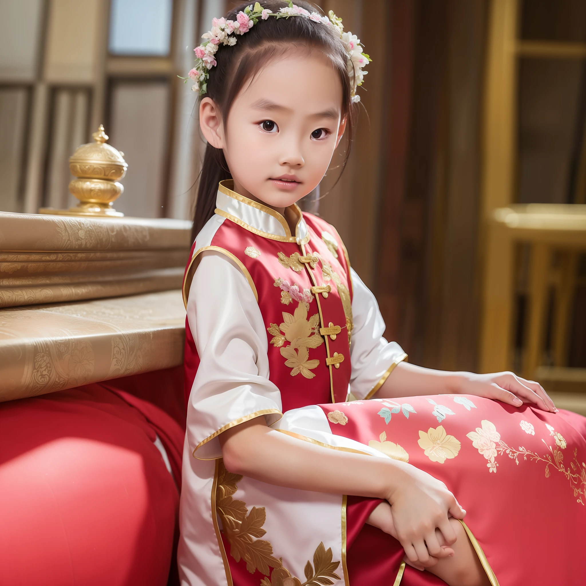 Highest quality, masterpiece, 4k, 8  girl, costume dress, chinoiserie, palace, rich details, looking back,