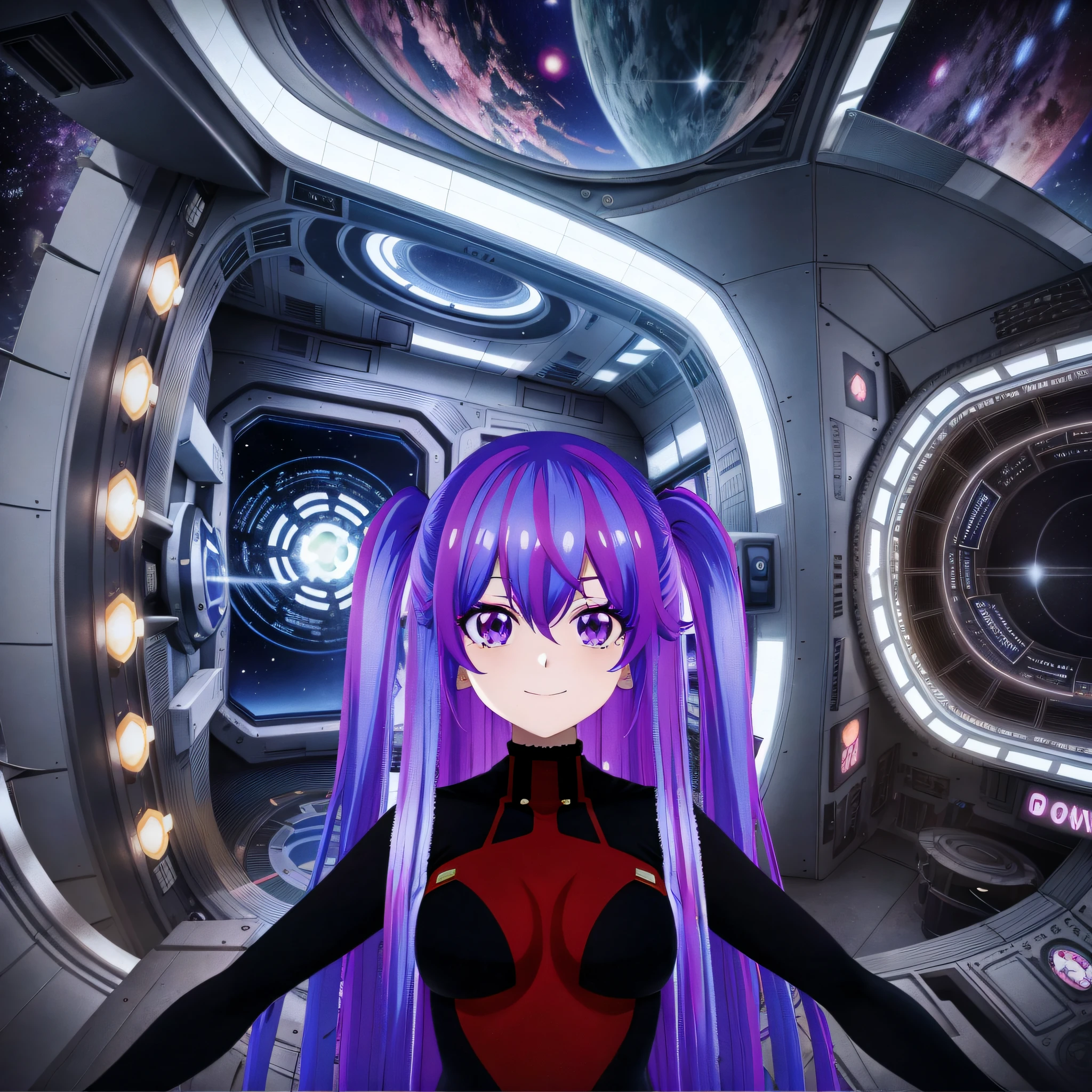 Anime girl with long purple hair and purple wig on a spaceship, Anime Portrait Space Cadet Girl, on a space station, Anime Girl of the Future, Anime Girl with cosmic hair, Girl in spaceship, on a spaceship, 3D style anime, on a space station, in deep space, Anime Moe Artstyle, on a futuristic spaceship,  anime girl with long purple hair and purple wig on a spaceship, anime portrait space cadet girl, on a space station, anime girl from the future, anime girl with cosmic hair, girl in space, 3d style anime, on a spaceship, on a space station, in deep space, anime moe artstyle, on a futuristic spaceship,  Anime girl with long purple hair standing in a room with a bed, anime style. 8k, anime moe artstyle, anime style 4k, anime styled 3d, anime girl with cosmic hair, ufotable art style, anime style like fate / stay night, nightcore, anime artstyle, anime stylized, anime girl with long hair, visual novel cg, sweet look, sweet smile, (Makoto Shinkai style).