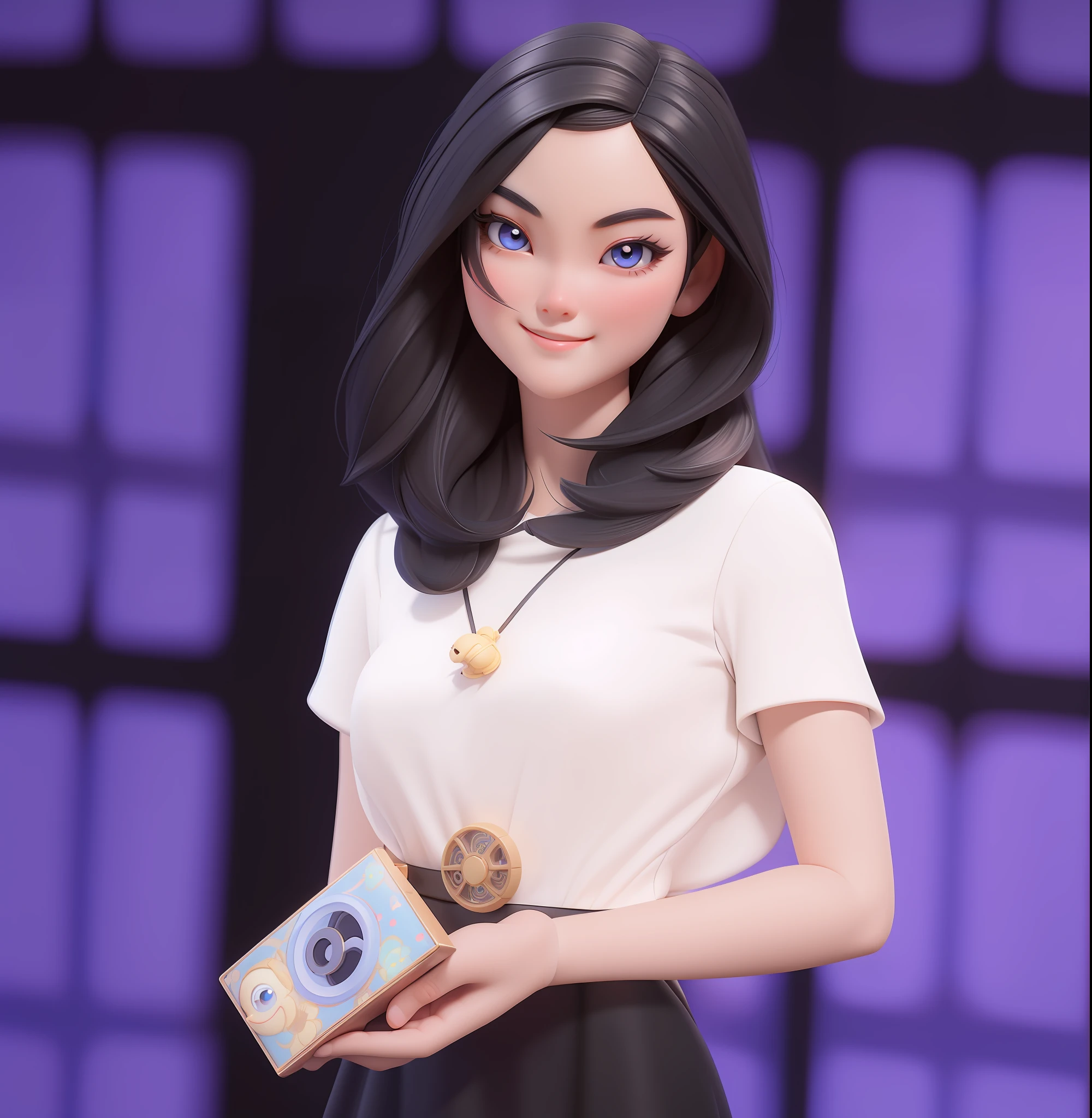 A Chinese girl, big eyes, long black hair, smile, blue dress, close-up of face, close-up, style setting:
Disney Pixar style, 3D, C4D, blander, blind box mission design, rembrandt light, wheel gallery light,