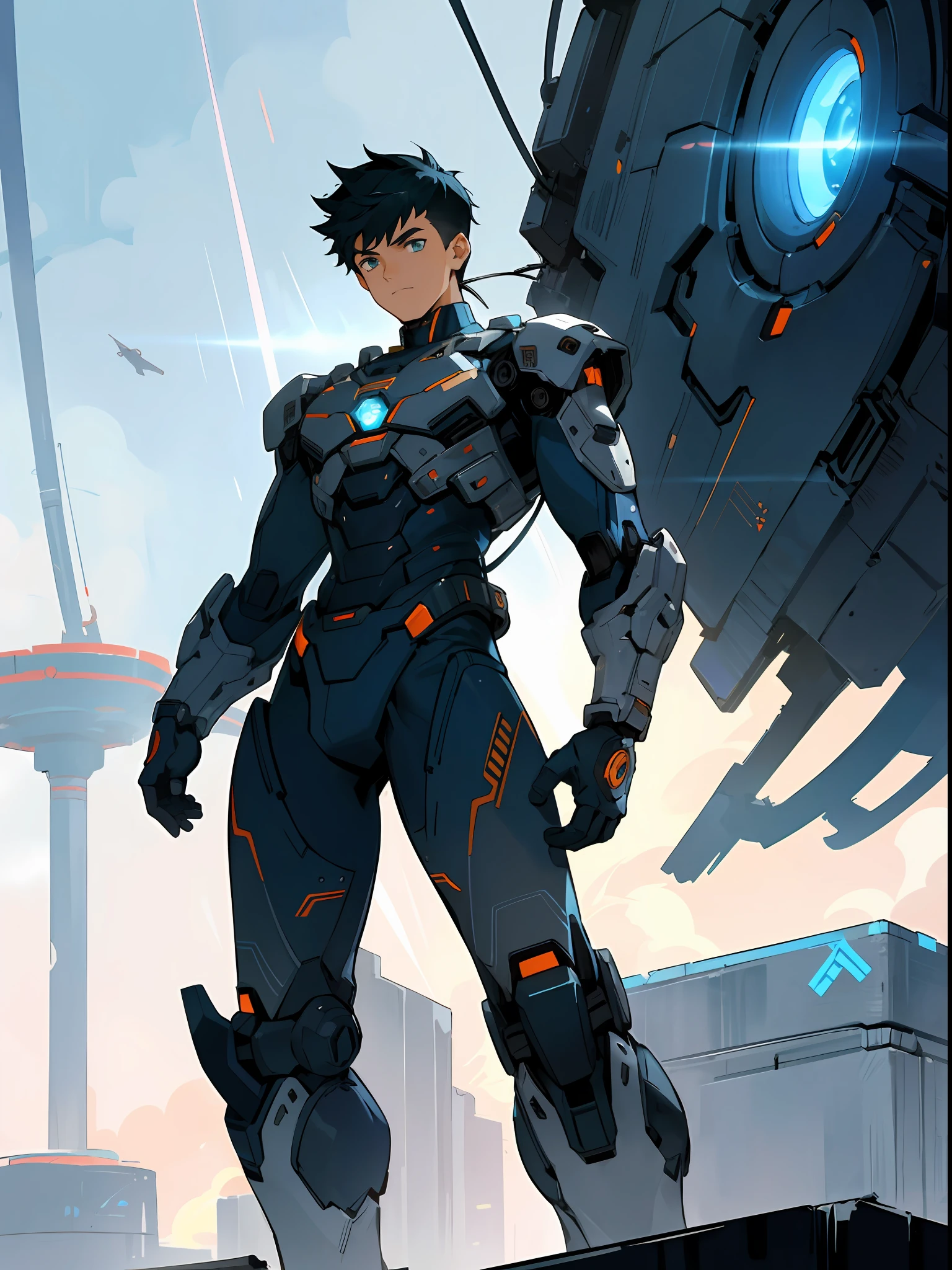 This illustration depicts a boy wearing a cool robot suit. He stands with a confident expression on his face and has a truly hero-like presence.
The boy's robot suit incorporates advanced technology and features a stylish design. It combines metallic textures with futuristic elements to give it a sophisticated look.
The details of the suit include gears, bolts and emblems, expressing the strength and functionality of the robot. In his hands are held sharp weapons and special equipment, emphasizing his combat abilities.
The background incorporates sci-fi elements such as futuristic cities and ruined urban landscapes. The effects and energy of light are in the air, making his presence even more pronounced.
The boy's posture is powerful and full of confidence. He looks like a guardian of the universe or a hero of the future.
Capture the details in the highest quality, depicting the design and texture of the robot suit and even the sci-fi elements of the background. Please enjoy the illustrations that express the appearance of a cool and powerful boy.