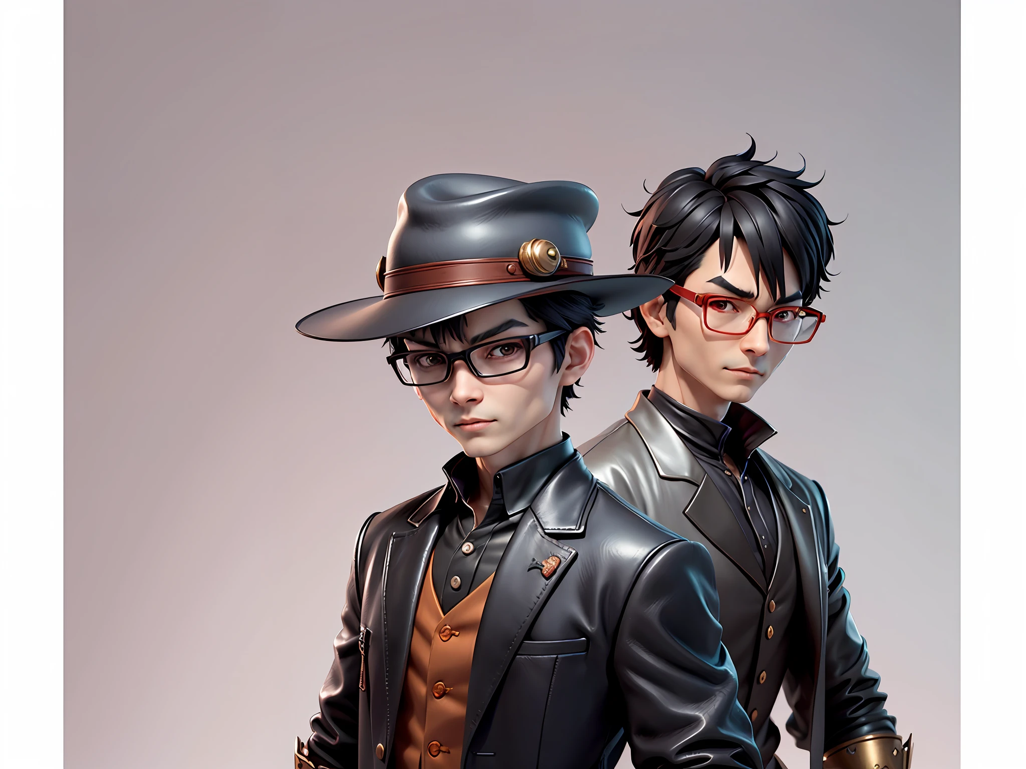 Young man with oriental face in leather hat, dragon, formal suit, short black hair, silver glasses, digital painting, 3D character design by Mark Clairedon and Pixar and Hayao Miyazaki and Akira Toriyama, the illustration is a high-definition illustration in 4K resolution with very detailed facial features and cartoon-style visuals.