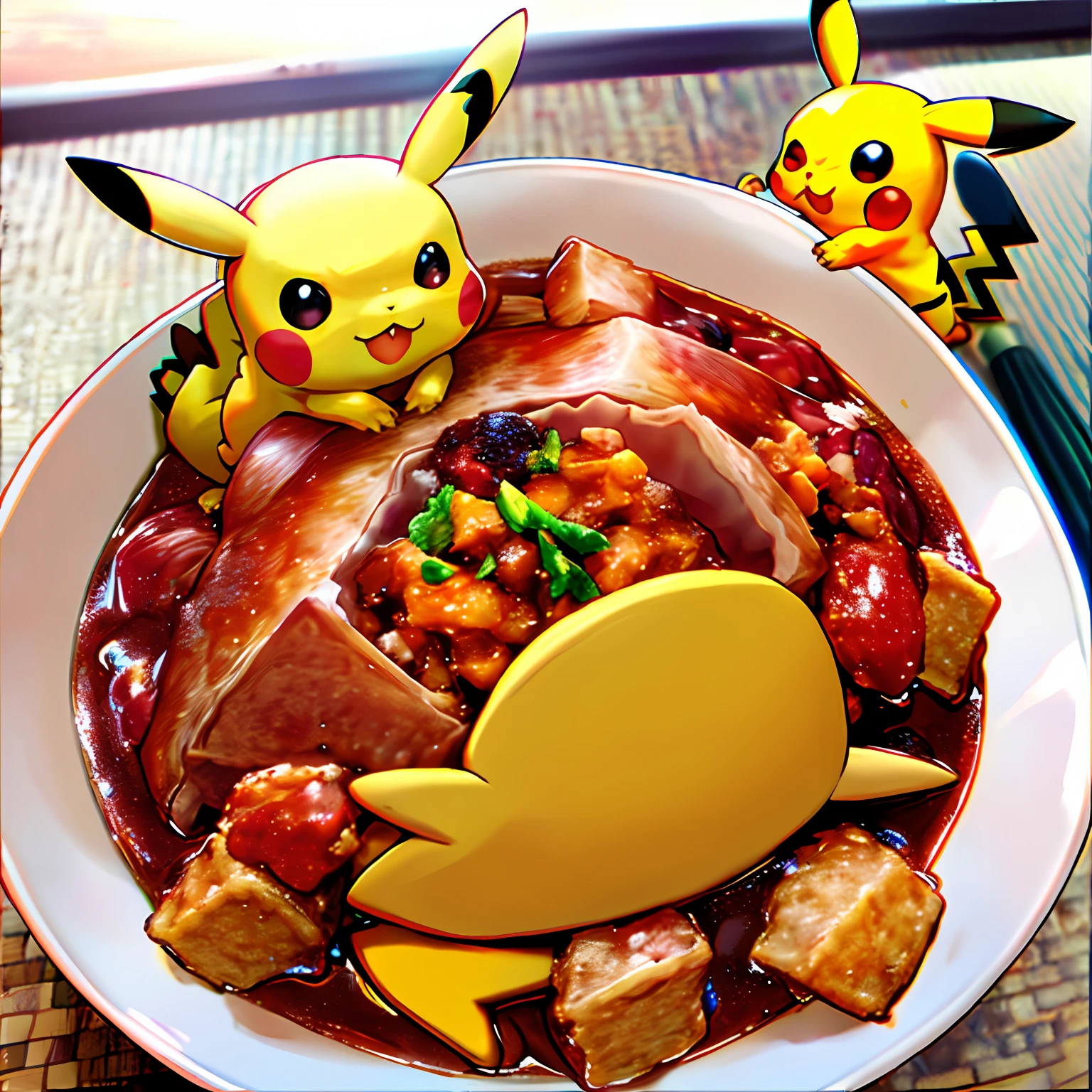Pikachu eating feijoada