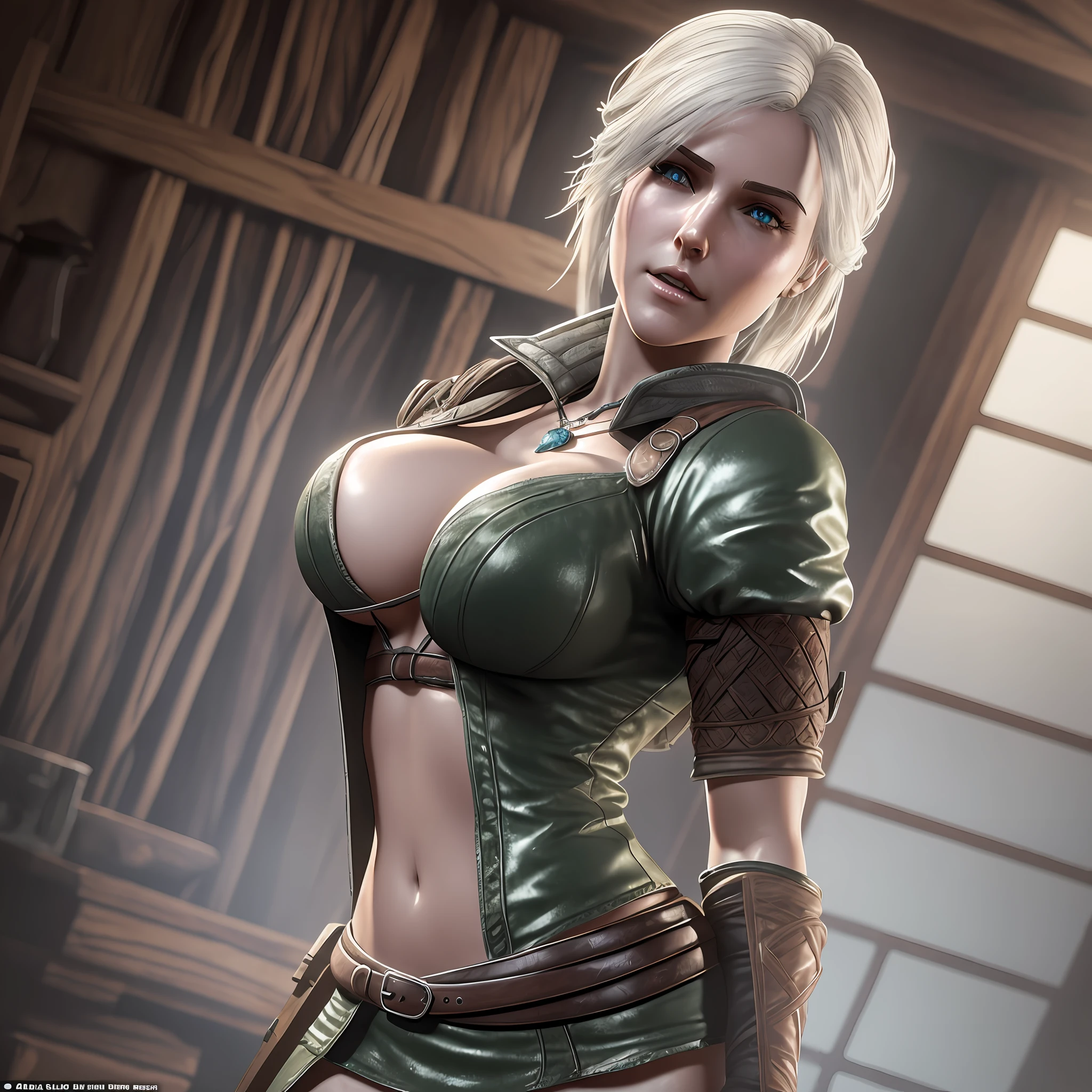 Ultra detailed full 3D rendering of Ciri face porcelain from The Witcher, do it at an angle that you can see the full body, with sexy costumes --auto --s2