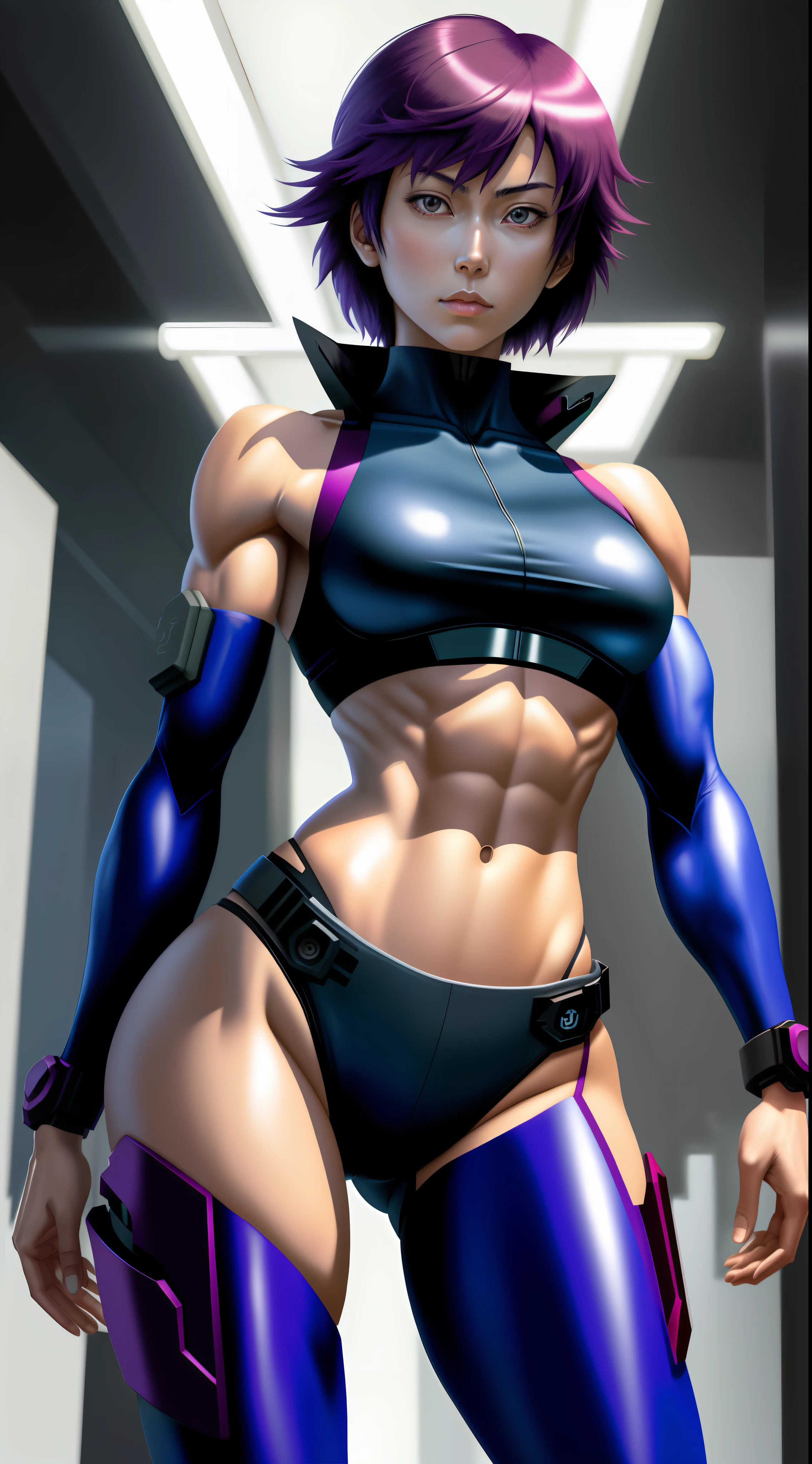 motoko_kusanagi, sac_2045, perfect body, abdomen, small breasts, anime, muscular girl