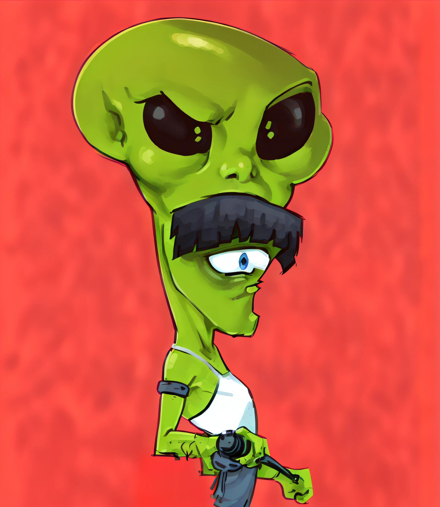 cartoon alien with mustache and moustache holding a gun, alien like, alien trump, space alien, art alien, alien design, alien portrait, gross alien, portrait of a space alien, an evil alien astronaut, inspired by David Begbie, vinny vinesauce, realistic alien, reptilian space alien, alien art, classic alien, alien looking, an alien