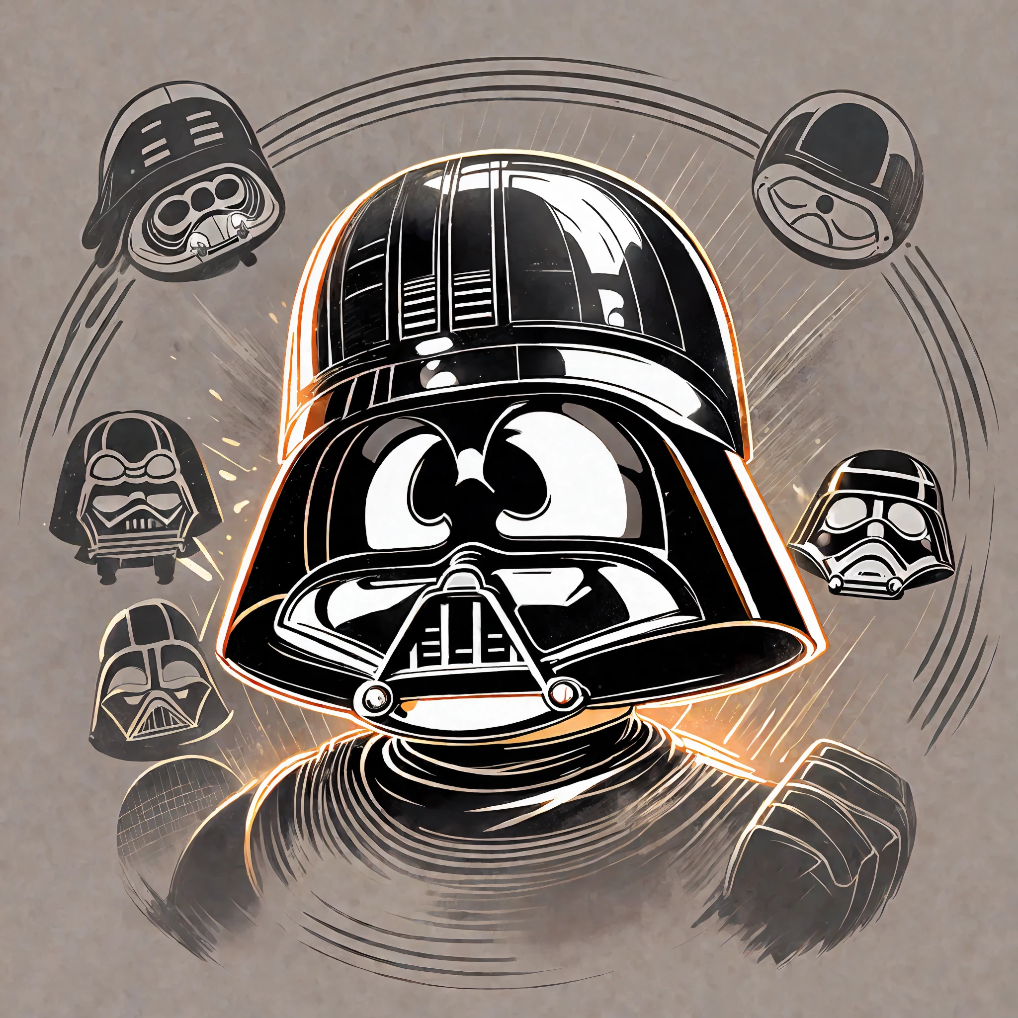 Darth Vader, cute, face, face only, star wars, vader, black, lightsaber, illustration, rounded, glamorous, disney, anime, pretty, icon, familiar, popular, popular, smiling, grinning, warm, doing your best, face like Darth Vader, smiling, smiling, mouth open, youtube, blog, YouTube icon, blog icon, disaster prevention awareness, disaster prevention, prepare, prepare, be prepared, laugh and mouth open, cartoon, illustration touch, sharpness, character, mascot --auto --s2