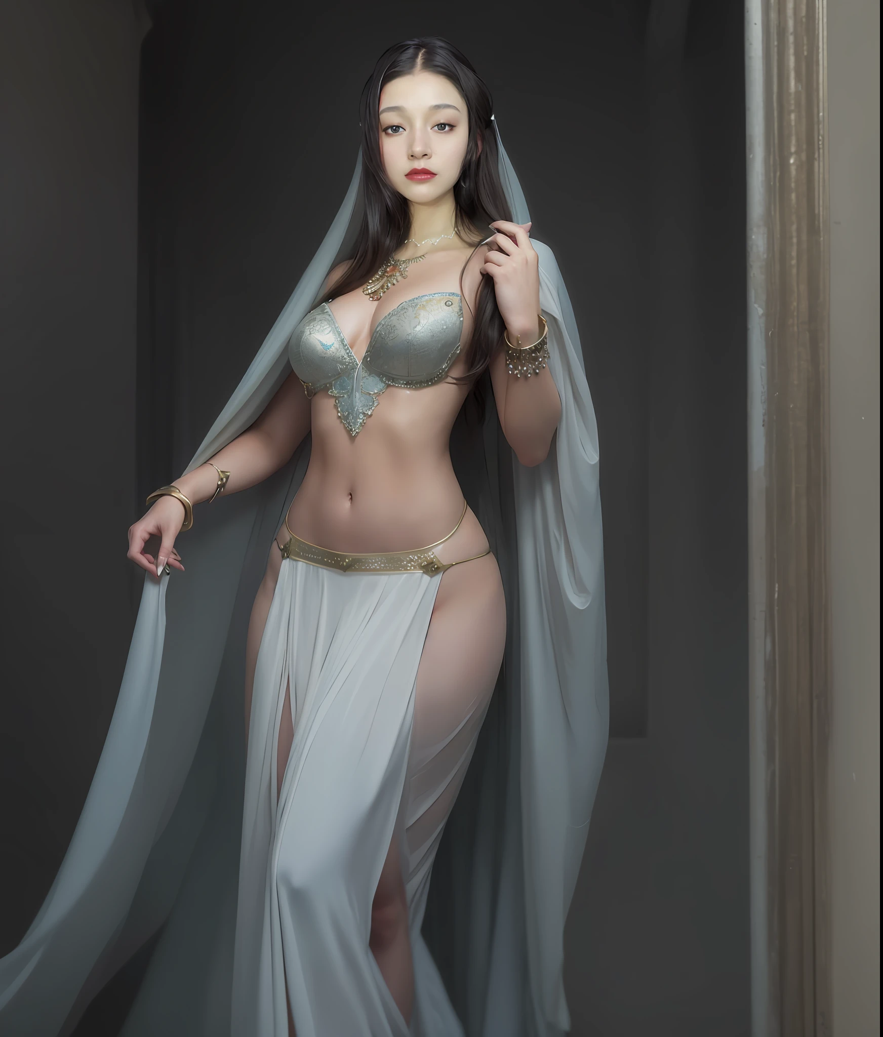 modelshoot style, (very detailed CG unified 8k wallpaper), full body photo of the most beautiful artwork in the world, (Arabian princess) wearing armor, delicate silk clothes, Arabic silk turban, magic, an Arab village with Persian detail background, HDR, photo realistic painting by Ed Blinkey, Atey Ghailan, Studio Ghibli, Jeremy Mann, Greg Manchess, Antonio Moro Photorealistic painting, trends on ArtStation, trends on CGSociety, complex, highly detailed, sharp-focused, dramatic, photorealistic painting art by midjourney and Greg Rutkowski