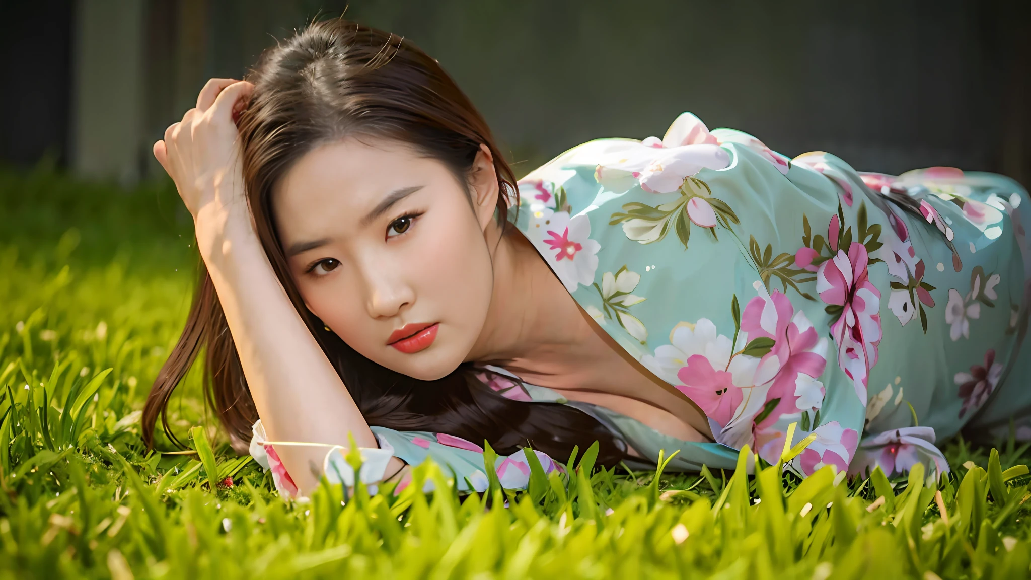 arafed asian woman laying on the grass in a floral dress, chinese girl, beautiful south korean woman, chinese woman, xintong chen, beautiful young korean woman, gorgeous chinese model, lovely woman, gorgeous young korean woman, attractive girl, a young asian woman, a cute young woman, attractive and good looking, cover photo portrait of du juan, xue han