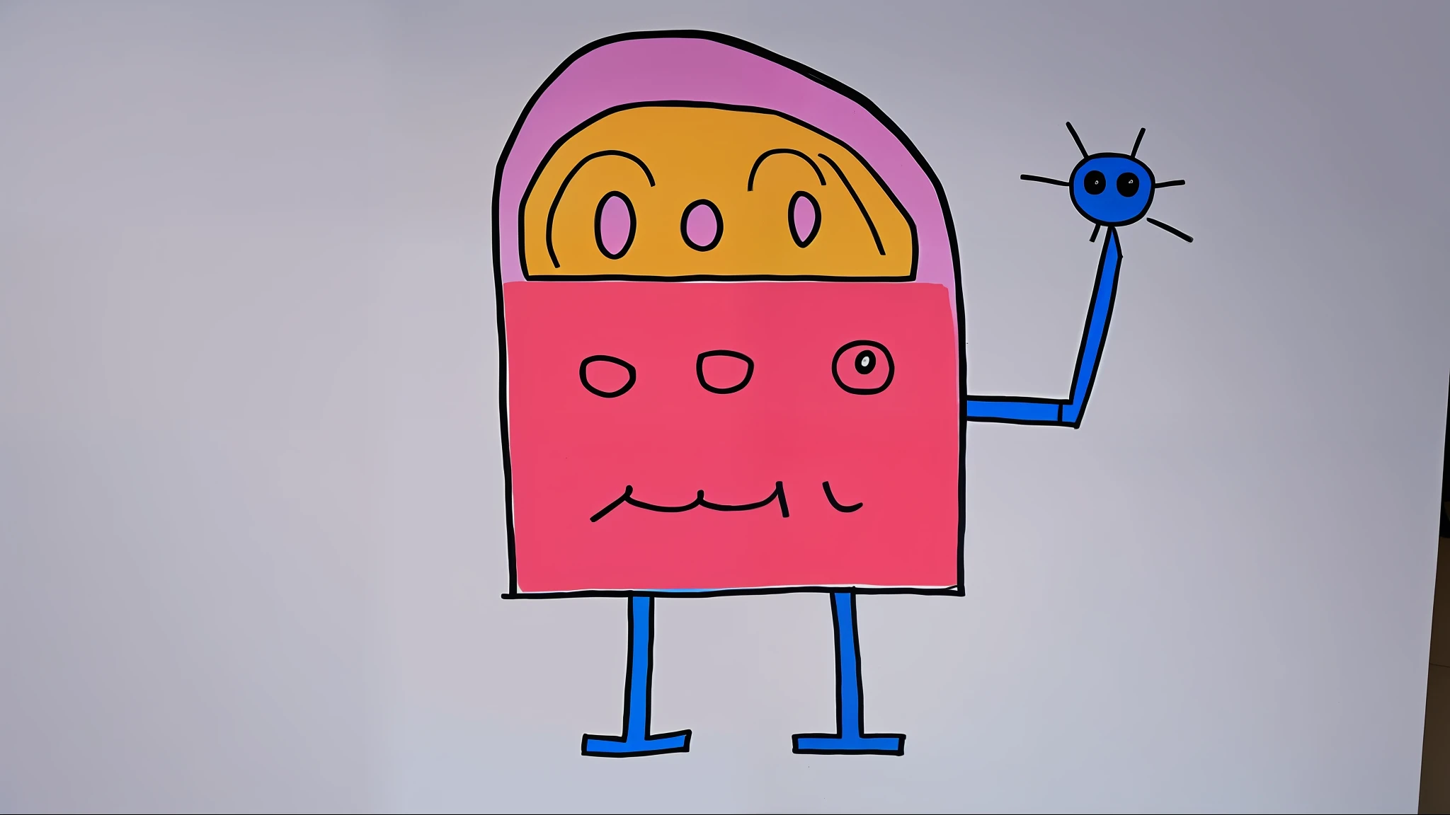 drawing of a door with a face and arms, inspired by Philip Guston, a child's drawing, inspired by Rufino Tamayo, childs drawing, childrens drawing, child's drawing, 7 year old crayon drawing, robot portrait, kid's drawing, portrait of a robot, based on child's drawing, children's artwork, inspired by Paul Klee, children’s drawing