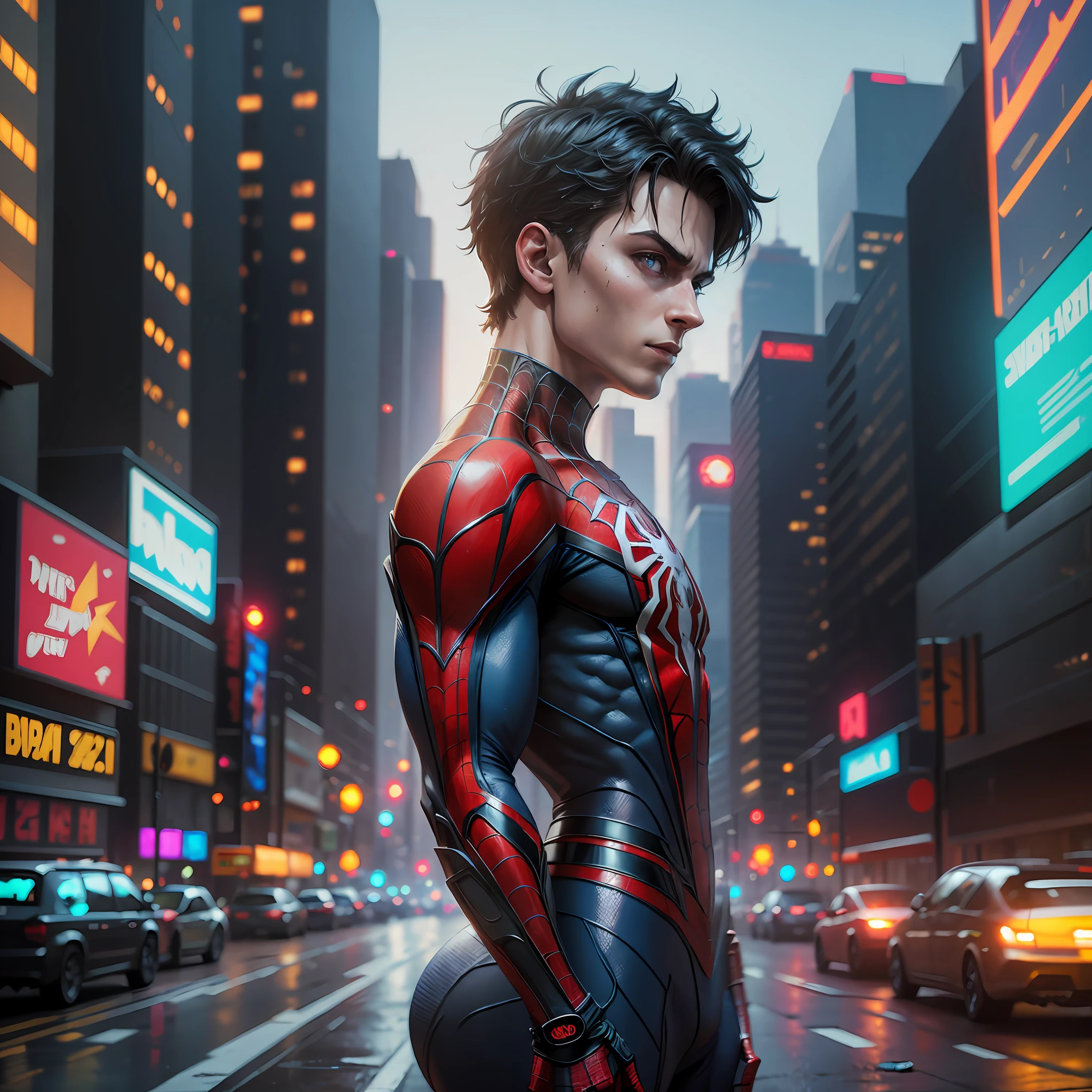 Spider-Man, cyberpunk, 8K. --auto --s2
