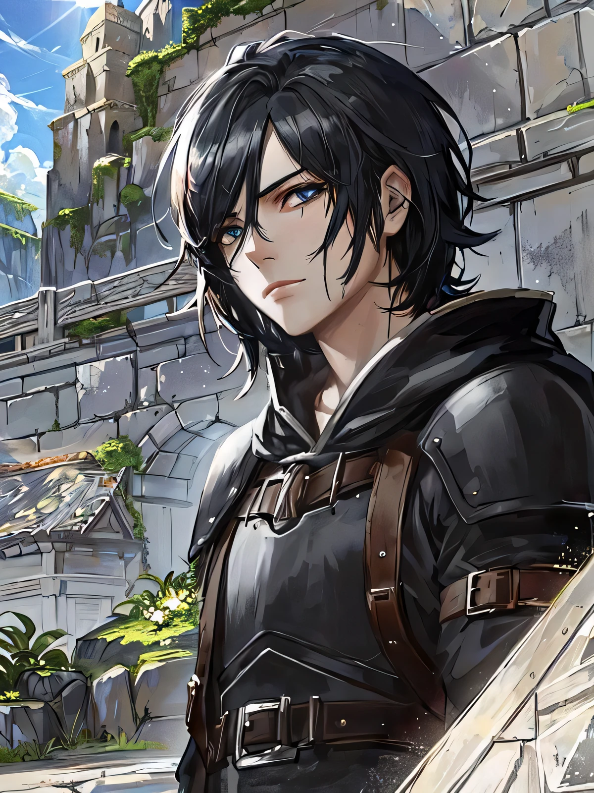 fantasy academy background, (dungeons and dragons), (summer background), sunshine, clear sky, blue sky