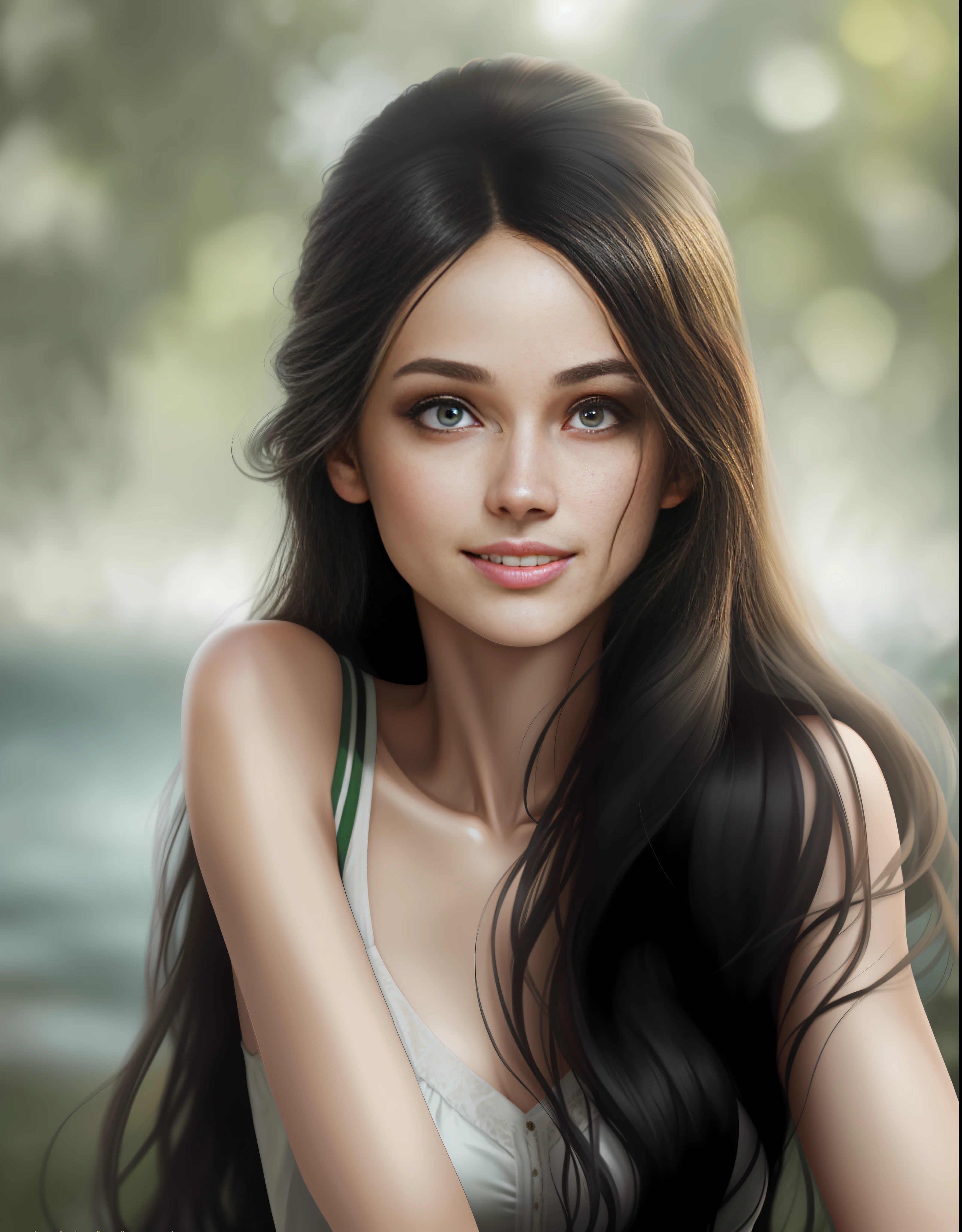 young, woman with 20 years, beautiful young, wonderful, beautiful, beautiful woman, natural, natural lips, no makeup, green eyes, detailed face, long hair, black hair, beautiful smile, beautiful, beautiful, photorealism, photorealistic, realistic, detailed face, detailed skin, detailed eyes, ultra hd, 4k quality, divine, natural smile, natural smile, beauty lips, realistic textures, detailed