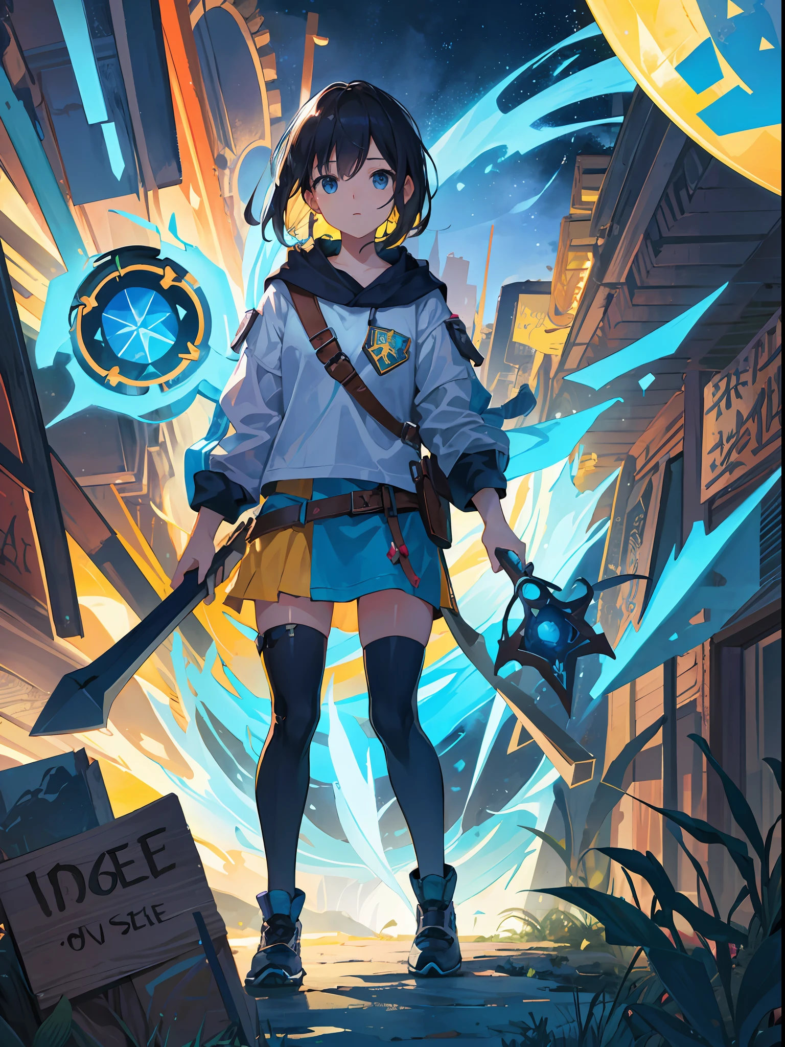 It is an illustration depicting a young girl who has wandered into the world of games. She is dressed in casual summer clothes and ready for adventure.
Around her, a landscape spreads out like a 3D digital space with a rough dot. A fantastical world of strange structures and vivid color effects unfolds before her eyes.
Her expression is full of excitement and curiosity, giving a sense of willingness to adventure. In her hands are magic wands, weapons and adventure tools, symbolizing her determination and courage.
The digital space of the background is full of distinctive elements unique to the game world. Light particles and geometric shapes float in the air, creating an enigmatic world where her adventures await.
Fine details in the highest image quality, pay close attention to the girl's outfit, facial expressions, and digital depiction of the background. Please enjoy the illustrations depicting the figure of a young girl who has wandered into the game world.