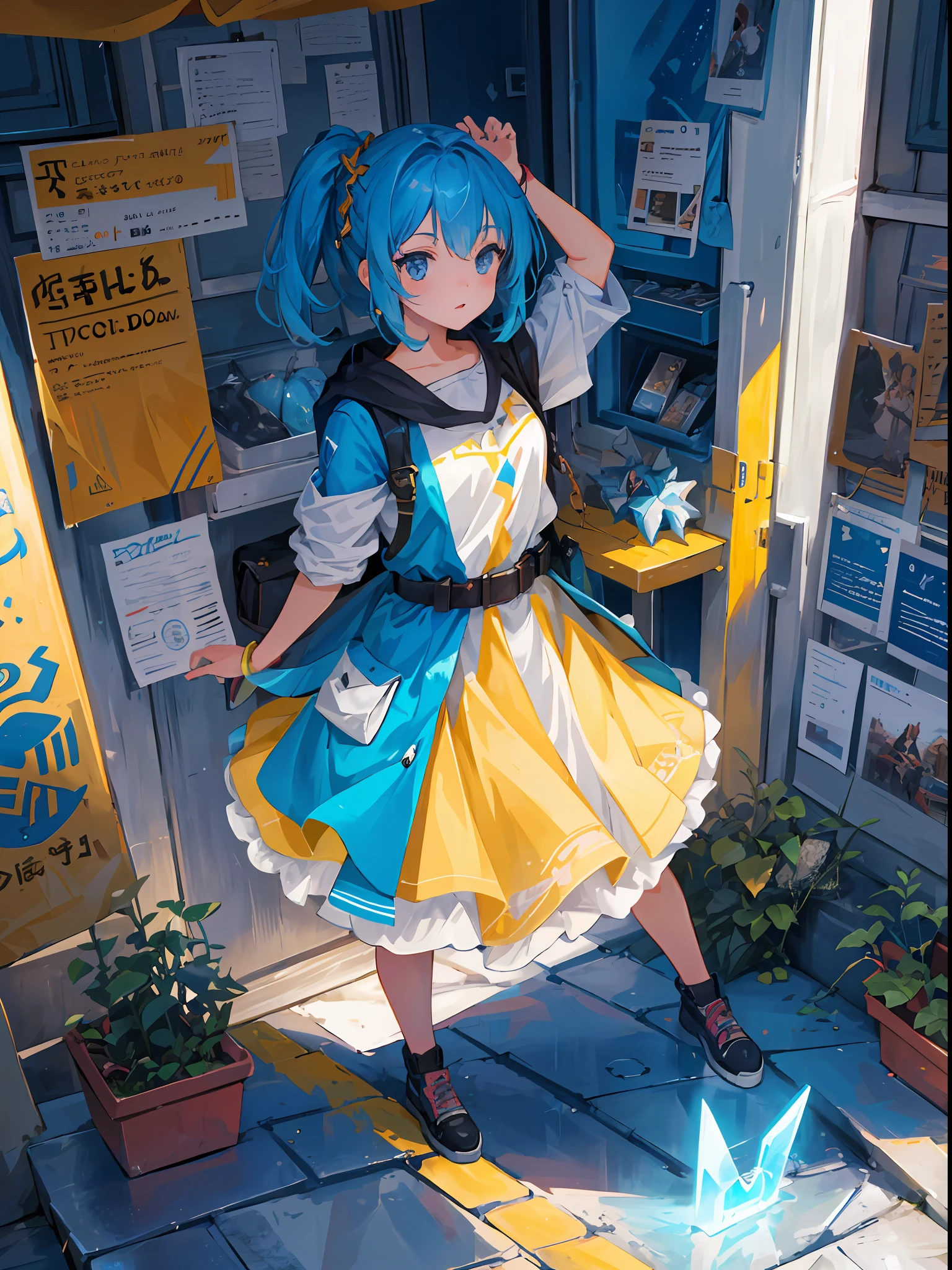 It is an illustration depicting a young girl who has wandered into the world of games. She is dressed in casual summer clothes and ready for adventure.

Around her, a landscape spreads out like a 3D digital space with a rough dot. A fantastical world of strange structures and vivid color effects unfolds before her eyes.

Her expression is full of excitement and curiosity, giving a sense of willingness to adventure. In her hands are magic wands, weapons and adventure tools, symbolizing her determination and courage.

The digital space of the background is full of distinctive elements unique to the game world. Light particles and geometric shapes float in the air, creating an enigmatic world where her adventures await.

Fine details in the highest image quality, pay close attention to the girl's outfit, facial expressions, and digital depiction of the background. Please enjoy the illustrations depicting the figure of a young girl who has wandered into the game world.