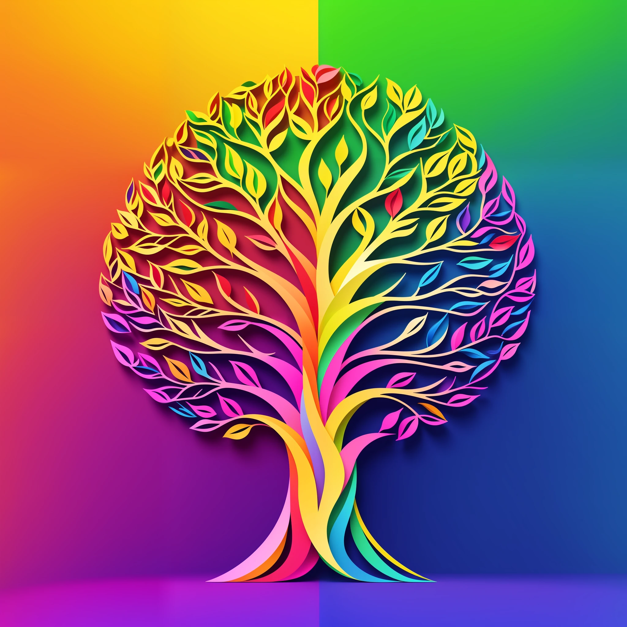 create a colorful 3D logo based on the tree of wisdom, using many colors and abstract vectors, rich in detail and with ultra definition
