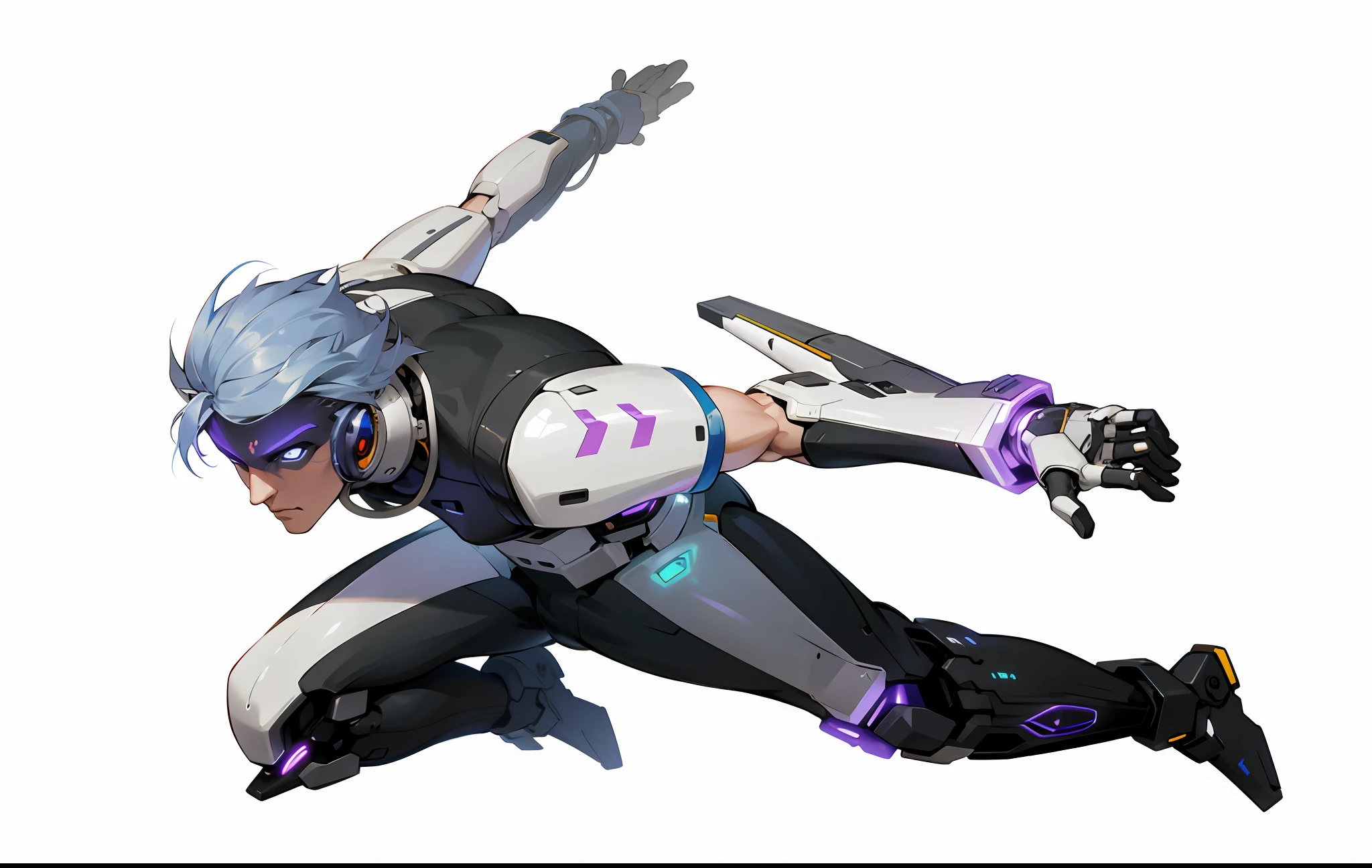 Futuristic sci-fi, half-mech warrior, male character, handsome, perfect facial features, HD quality