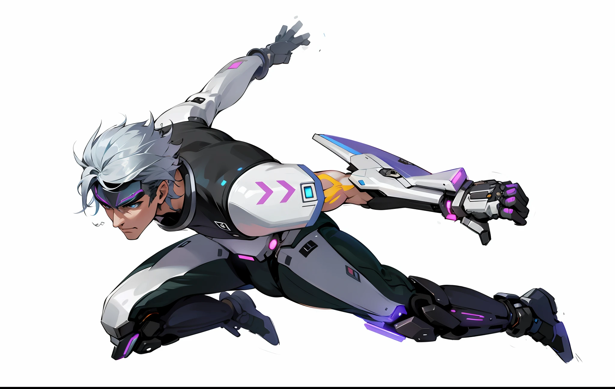 Futuristic sci-fi, half-mech warrior, male character, handsome, perfect facial features, HD quality